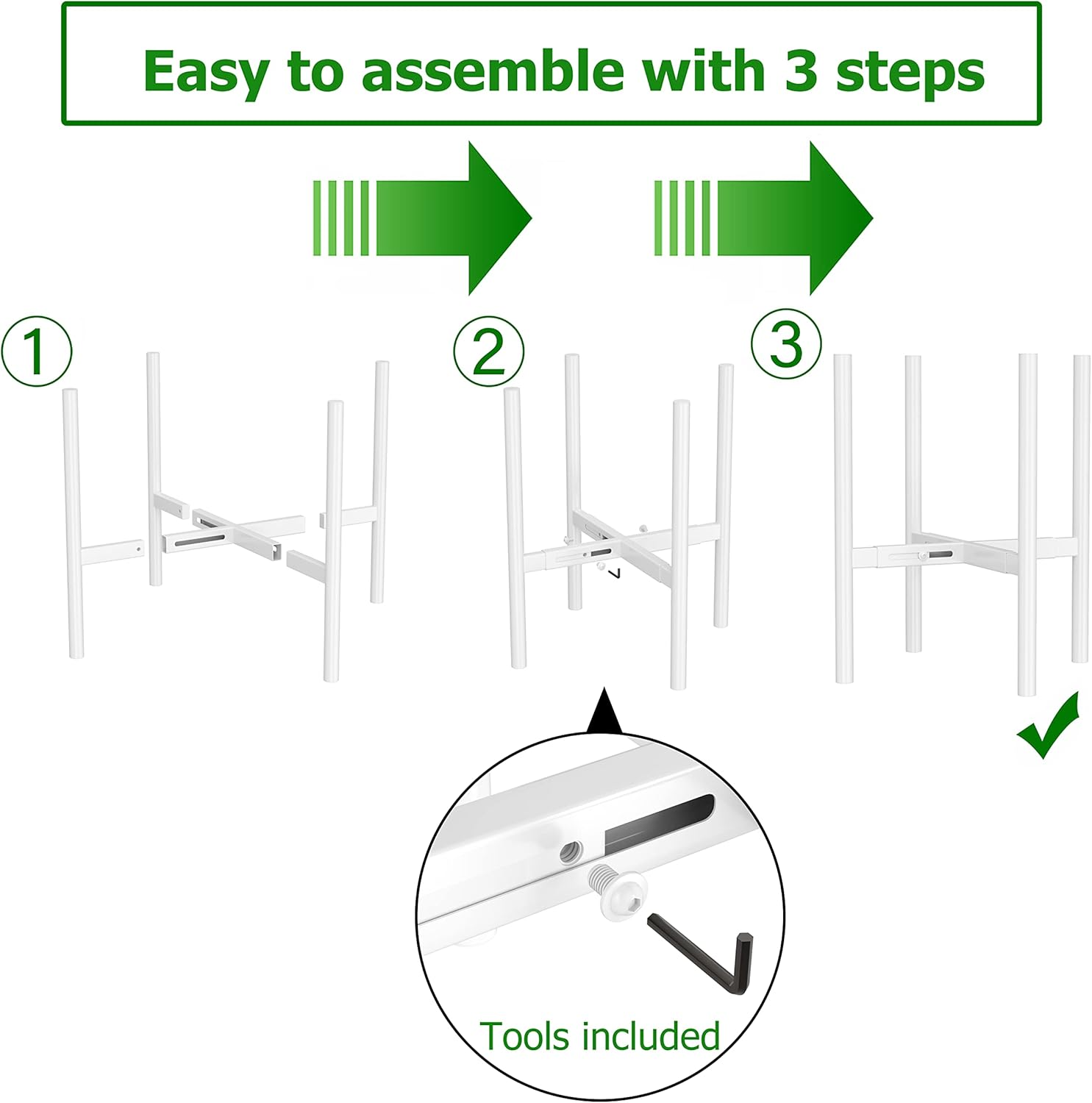EKNITEY Adjustable Plant Pot Stand: Indoor Outdoor Modern Flower Holder Metal Plant Rack Organizer Planter Stand for Garden Patio Corner Bathroom Living Room Balcony Home Office (White) - Black image number 5