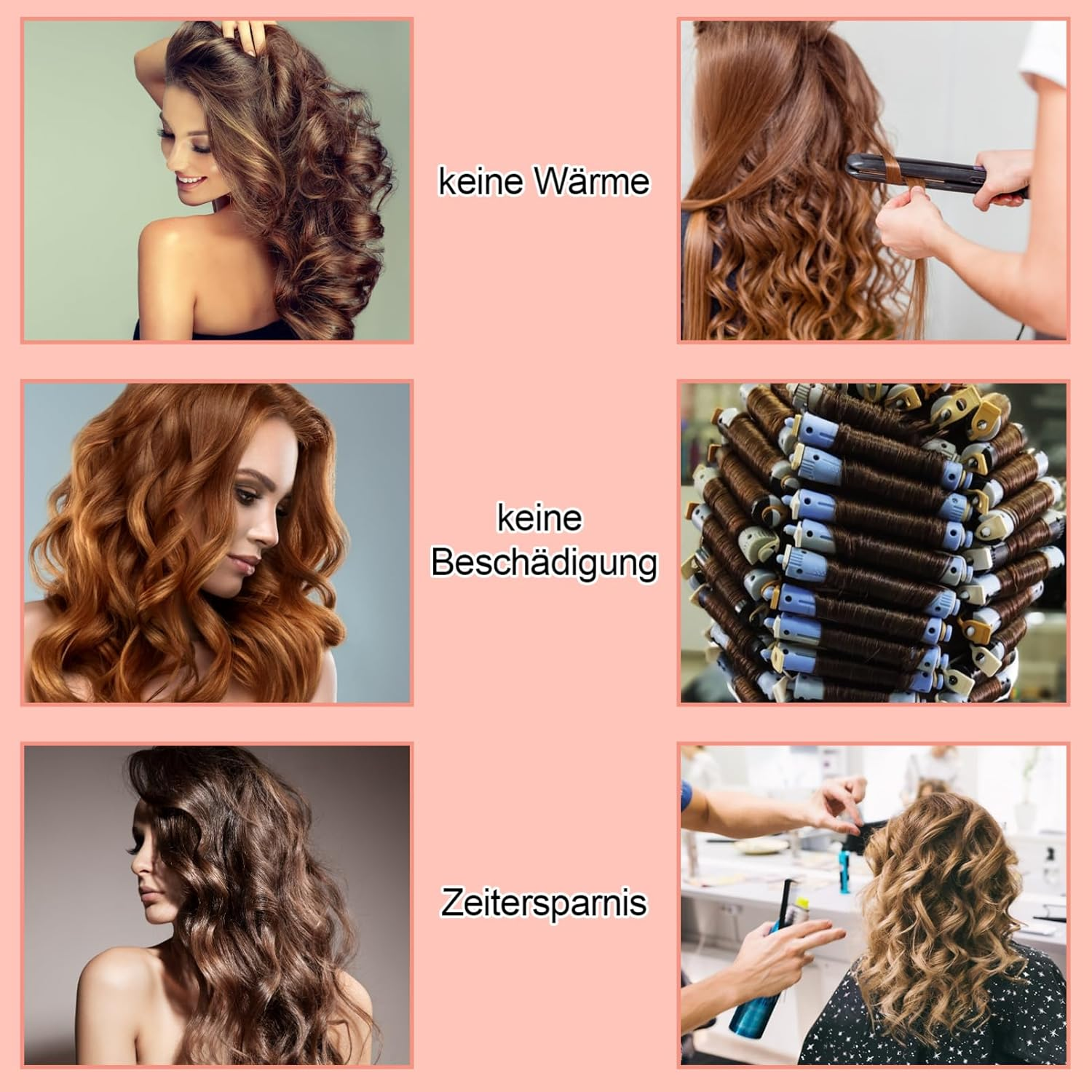 Pack of 6 Curls without Heat, Heat-Free Curlers, Overnight Curls, Overnight Blowout Curls, Satin Heat Free Curling Iron, DIY Heatless Curls Band for All Hair Types (Pink) image number 2