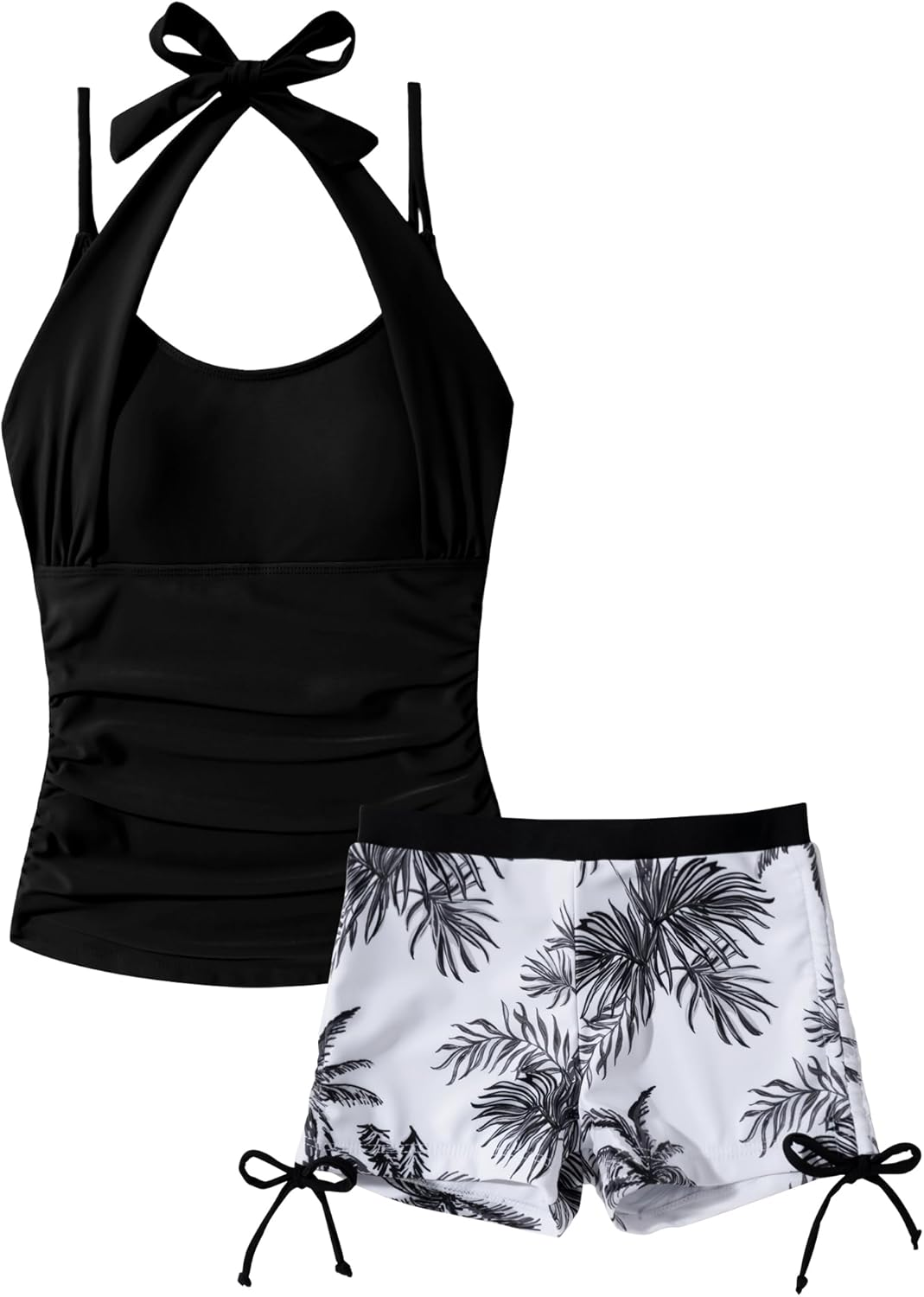 KEOYA Girls 2 Piece Tankini Swimsuit with Straps Printed Swimming Shorts Kids Teenager Swimwear