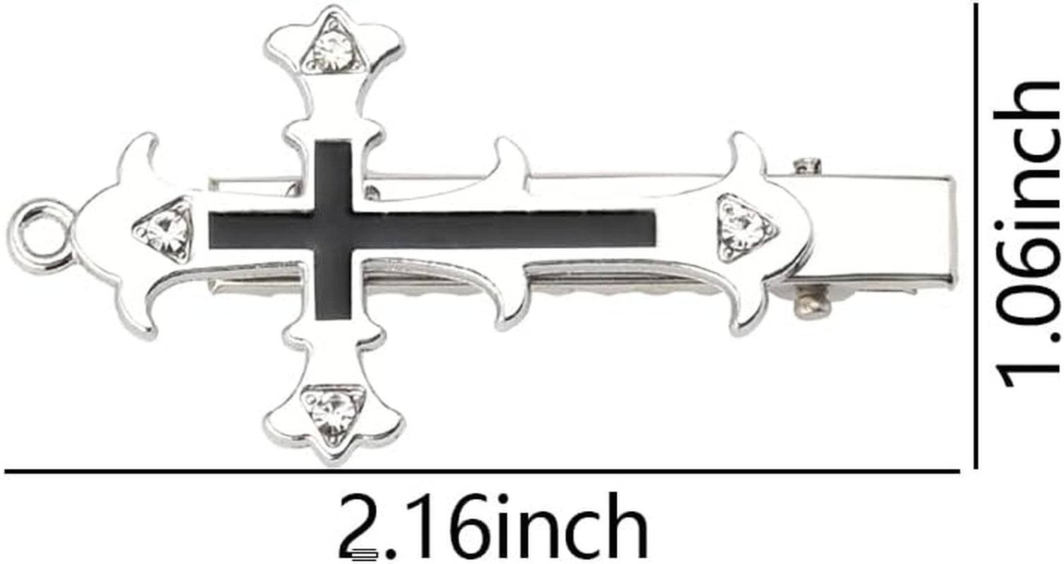 Cross Hair Clips Halloween Goth Hair Accessories for Women Girls Metal Y2K Gothic Cross Barrette Hairpin Alligator Clips Set of 4 Cool Halloween Hair Decorations Vampire Costumes Accessory image number 1
