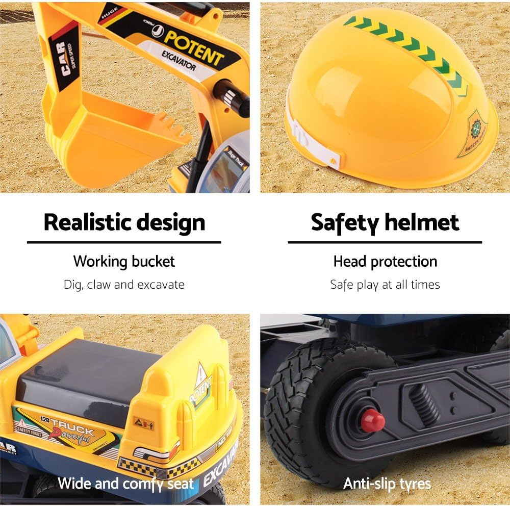 Keezi Kids Ride on Car, 30Kg Capacity Bulldozer Bumper Cars Tractor Digger Excavator Toy Sandpit Toys Kid Pretend Play Outdoor Beach Backyard Baby Plays, with Safety Helmet Anti-Slip Tyres Yellow image number 4