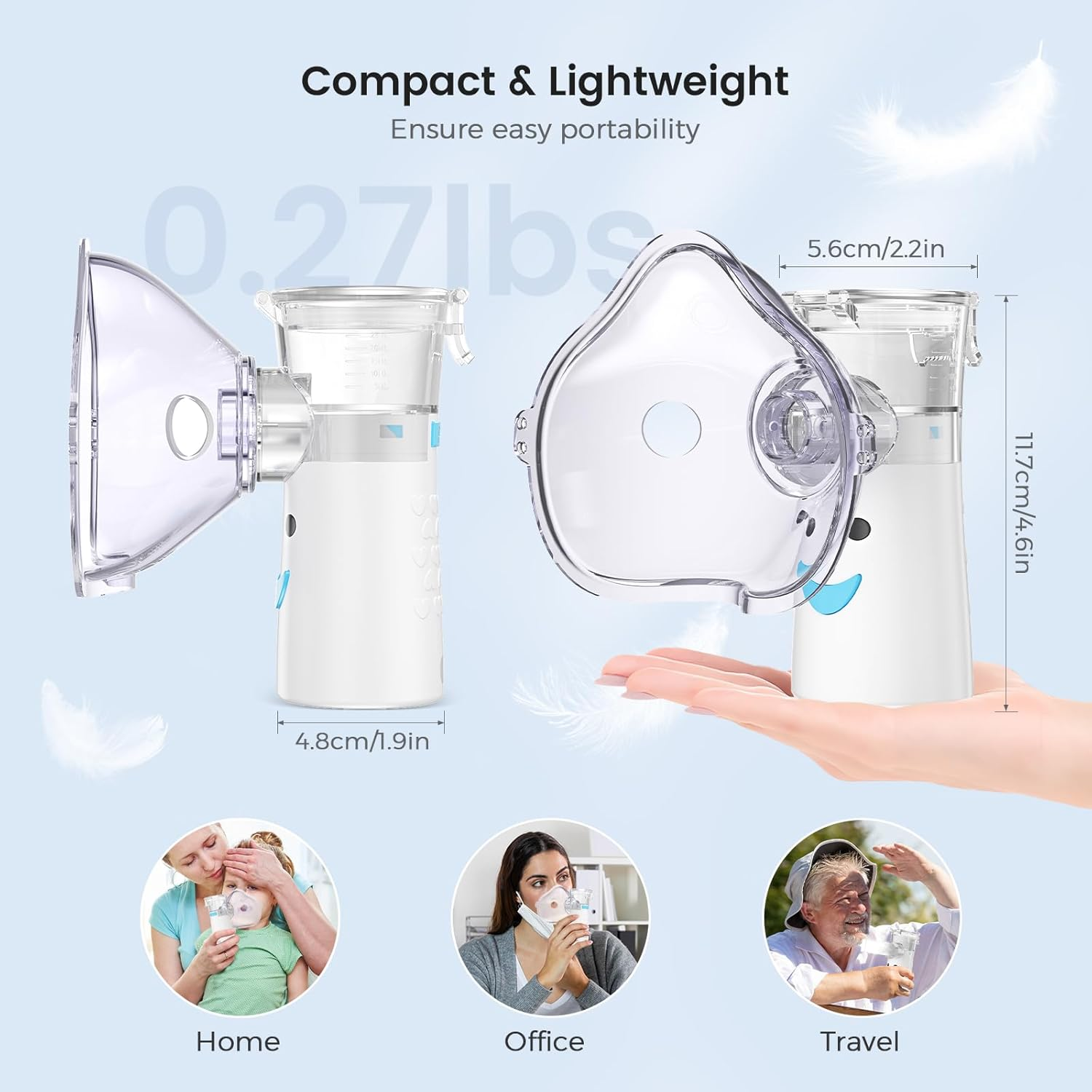 Portable Nebulizer Machine for Adults, Mesh Nebulisers Device for Breathing-Problems Household Nebuliser Handheld for Kids with Mouthpieces, 2 Nebulizer Masks, Self-Cleaning Mode image number 6