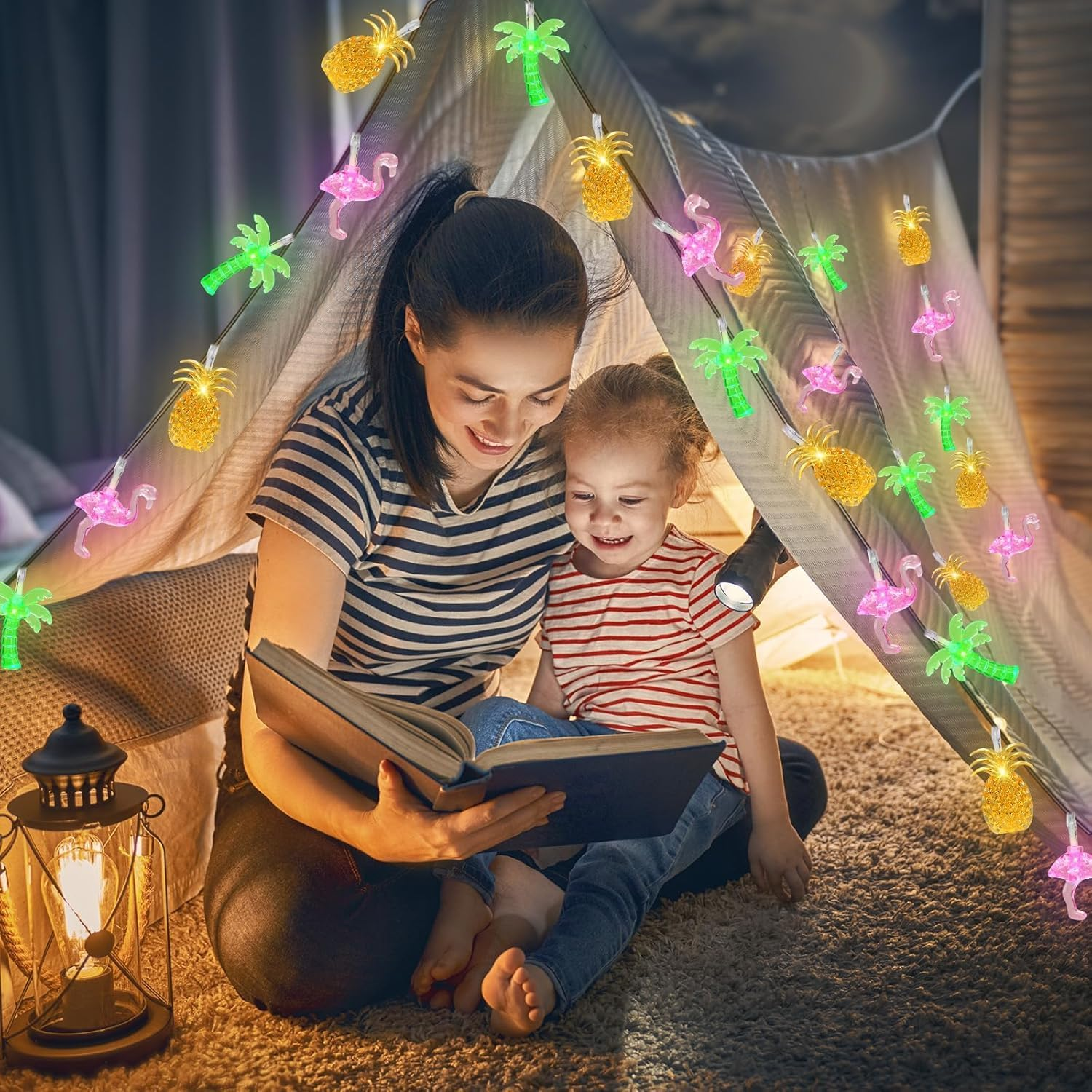 Foanlerck 3 M 20 LED Fairy Lights with Pineapple Flamingo Palm Trees Fairy Lights Bedroom Decoration, Battery Operated, Fairy Lights for Summer Party Decoration Beach Tropical Party Decoration image number 1