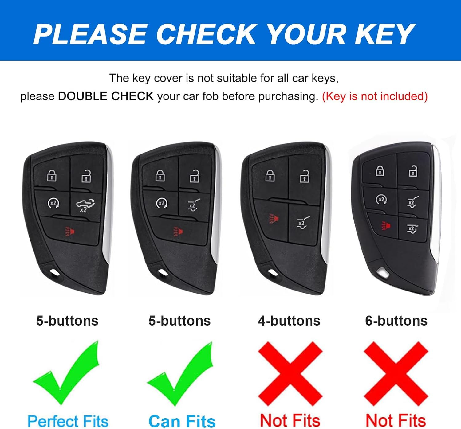 For Chevy GMC Key Fob Cover, for Silverado 1500 GMC Sierra 1500 2500HD 3500HD Buick Envision, Soft TPU Key Shell Case Remote Smart Key Holder（5 Buttons Black） image number 1