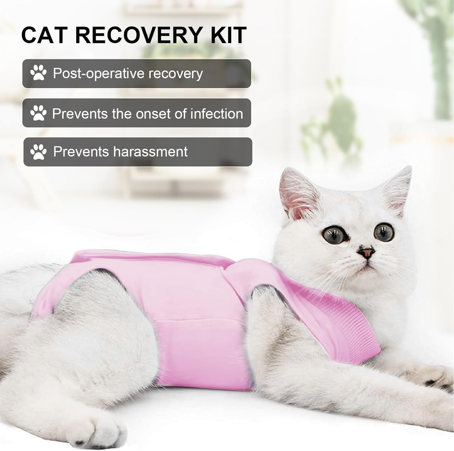 Cat Bodysuit after Surgery Castration Cat - Surgery Recovery Suits for Cats - Skin Disease Recovery Body Cat Clothing - Anti-Leaking for Cat Body - Alternative to E-Collar (Pink, L) image number 4