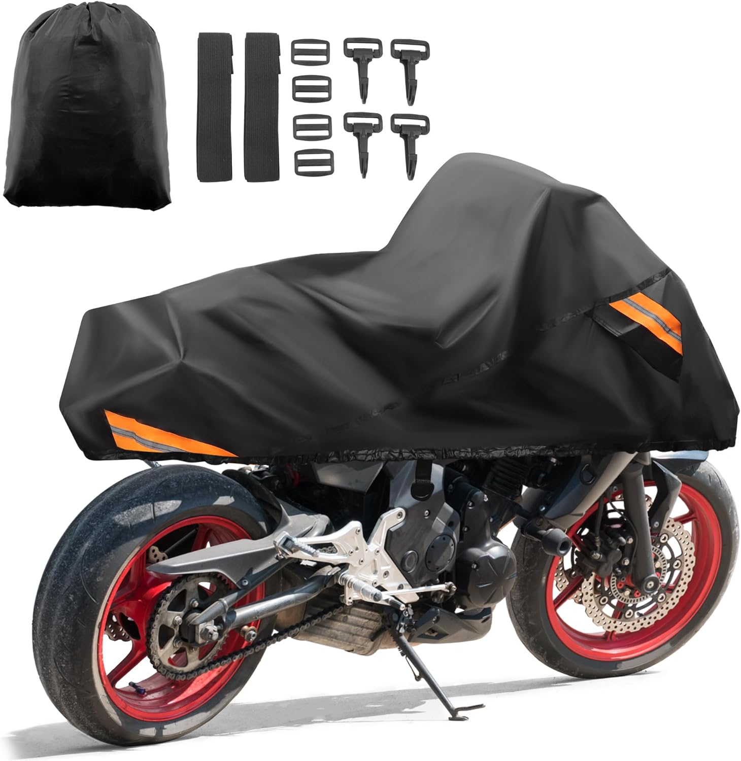 Uxcell Motorcycle Cover Waterproof Half Cover Outdoor Motorbike Rain Cover Protector for Harley Dyna FXD FXDF Low Rider Super Wide Glide Fits 96" Black image number 3