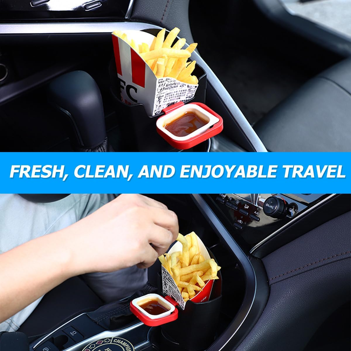 JNNJ Car French Fries Cup Holder, French Fries and Dip Sauce Holder for Car, French Fries Cup Holder, Plastic Chip Holder with Sauce Holder, Car Interior image number 5