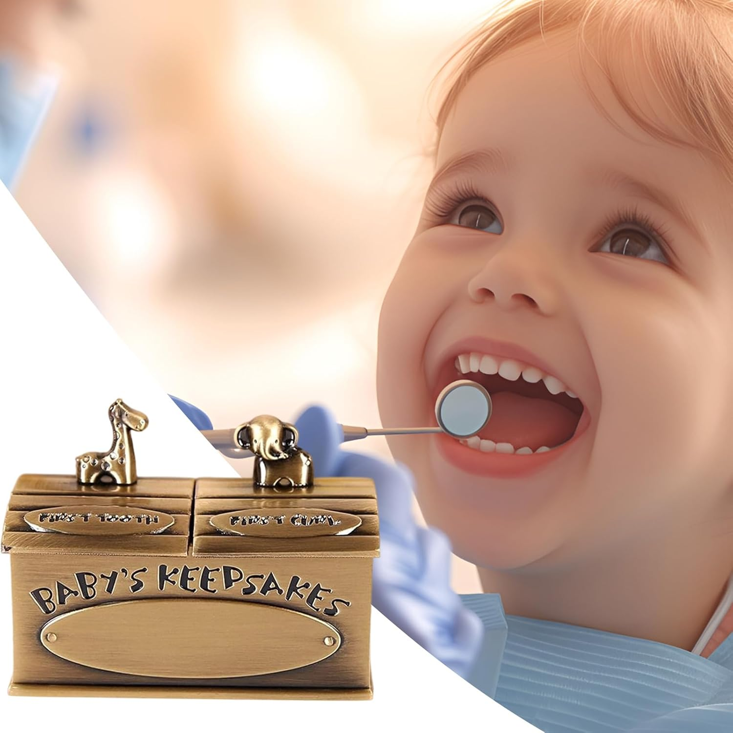 Baby Tooth Box - Teeth Holder Adorable Animal Design for Kids Keepsake | Elegant Memory Tin for Kid Baby Girls Boys Toddler Shower Birthday - Silver image number 2