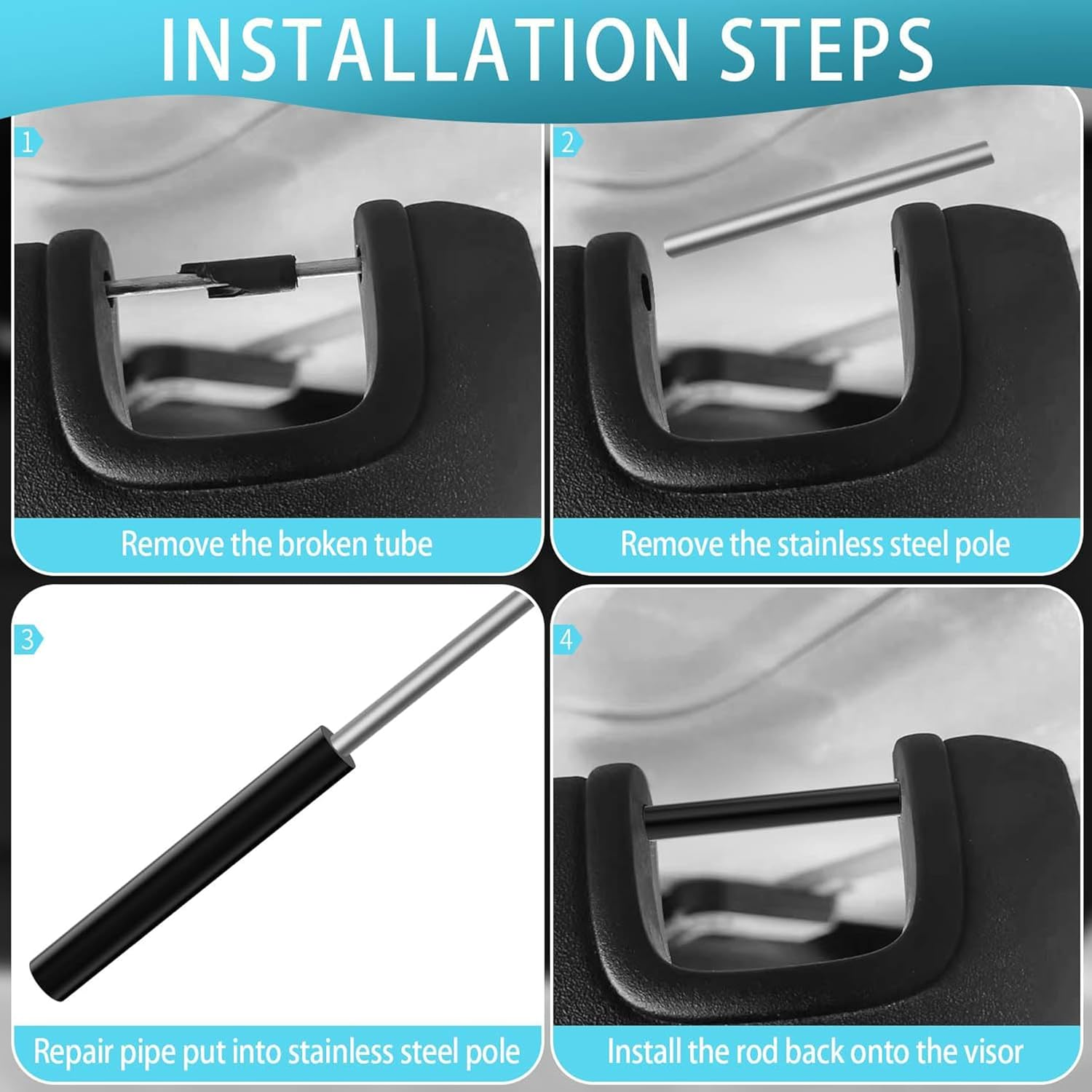 6 Pack Sun Visor Repair Kit,Compatible with -Jeep- Wrangler, JK JKU 2007-2017,Silicone Rubber Black Repair Tube,Driver & Passenger Side Sunvisor Repair Tube,Auto Parts image number 4