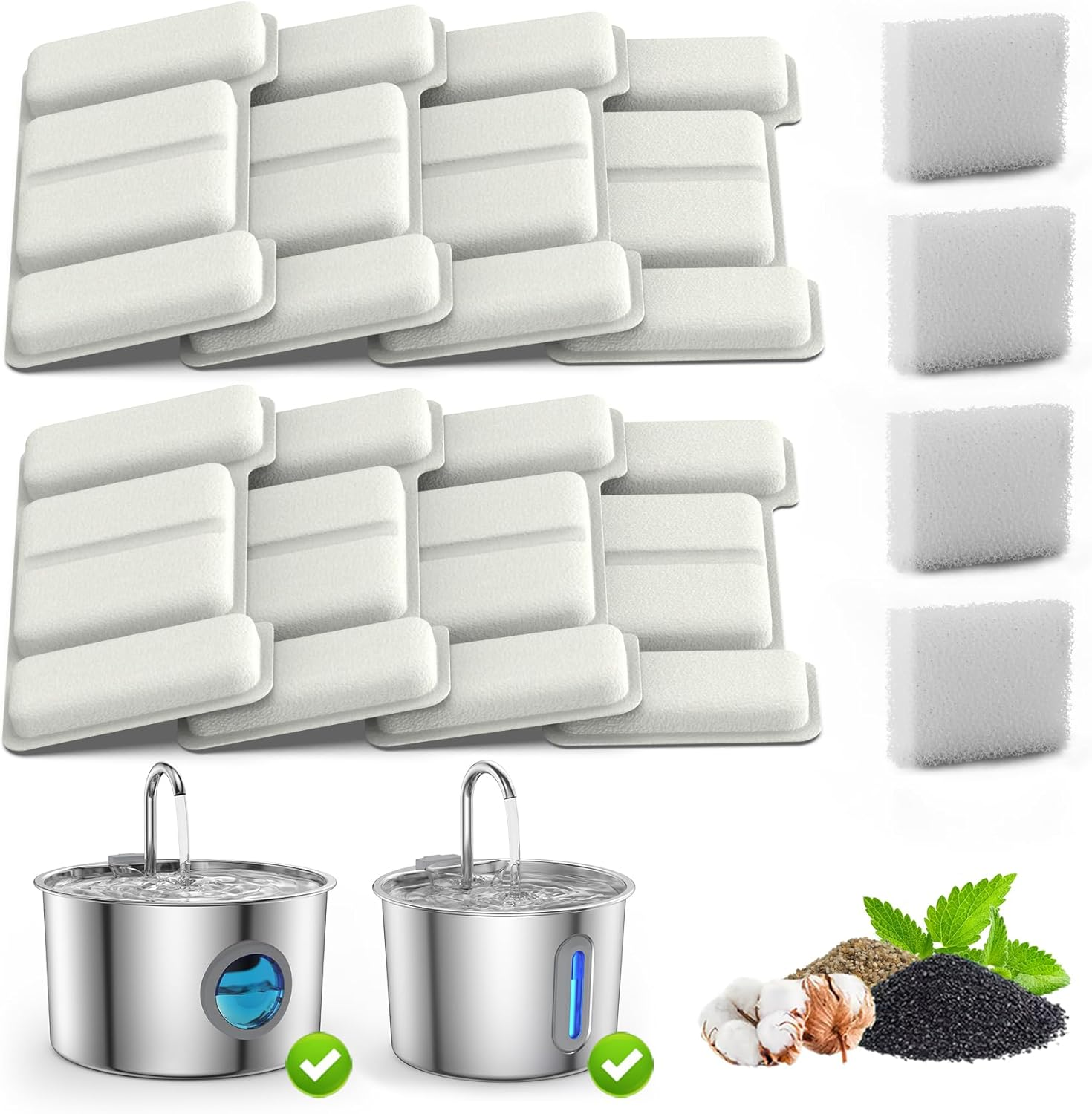 Cat Water Fountain Stainless Steel - 2.2L/74Oz Pet Water Fountain for Cats Indoor - Automatic Pet Watering Dispenser Replacement Filters, 8 Pack Replacement Filters & 4 Pack Replacement Sponges image number 1