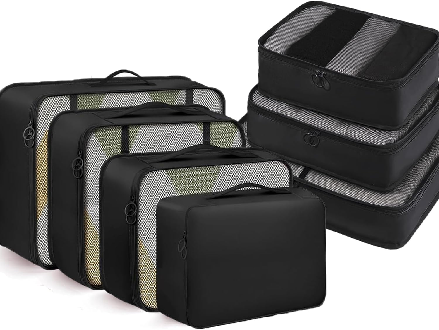 Packing Cubes, 7 Set Travel Packing Bags, Suitcase Organisers for Clothes, Travel Cubes Storage Bag Luggage Accessories (Black, Packing Cubes + Underware Bag)