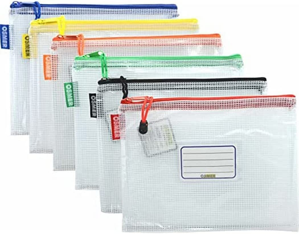 Lebez Osmer MA5A A5 Mesh Pencil Case with Assorted Colours Zip and Trim, 26X20Cm Size, Clear image number 1