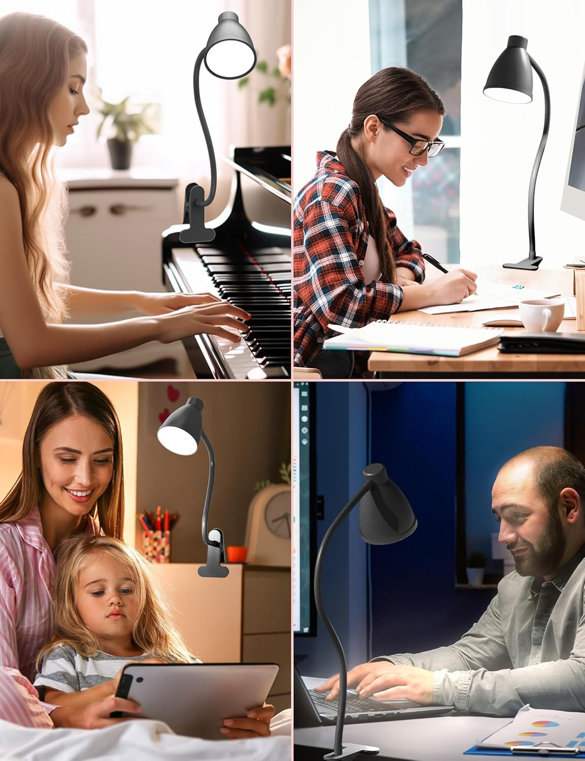 LTZEMOO Desk Lamp 3 Color Modes 10 Brightness Dimmer Reading Light 10W 38 LED Clamp Lamp with Auto off Timer 360&deg; Flexible Gooseneck Clip on Light for Bed Bedside, AC Adapter Include image number 3