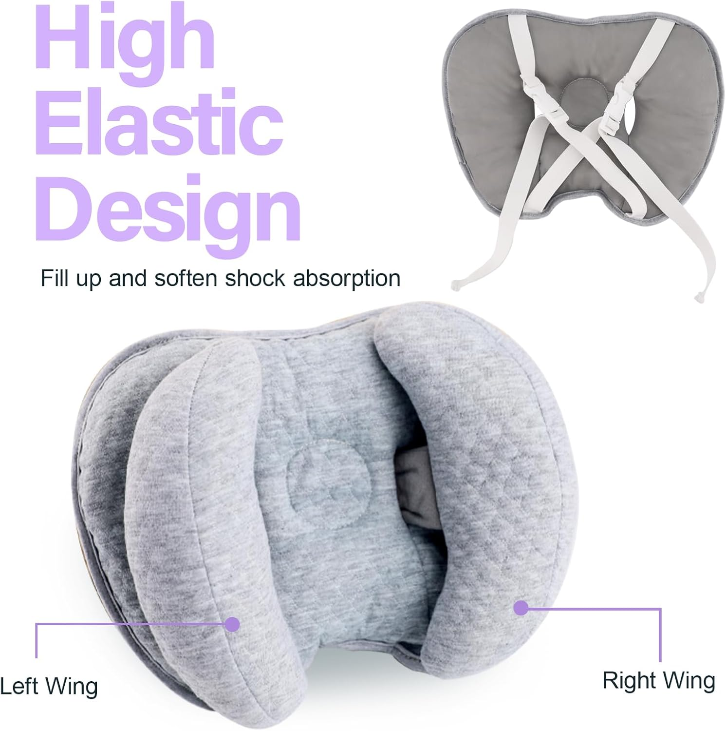 Upgraded 2 in 1 Baby Travel Pillow, Adjustable Banana Shape Baby Neck Head Support Piloow Stroller Insert Cushion for Kids, Toddler, Grey - Blue image number 3