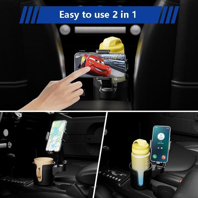 ZANZER Cup Holder Phone Mount, 2 in 1 Universal Phone Mount Expander with Adjustable Cup Holder, Long Arm 360&deg; Rotation Holder for Cars & Smartphones and Microfiber Car Towel image number 1