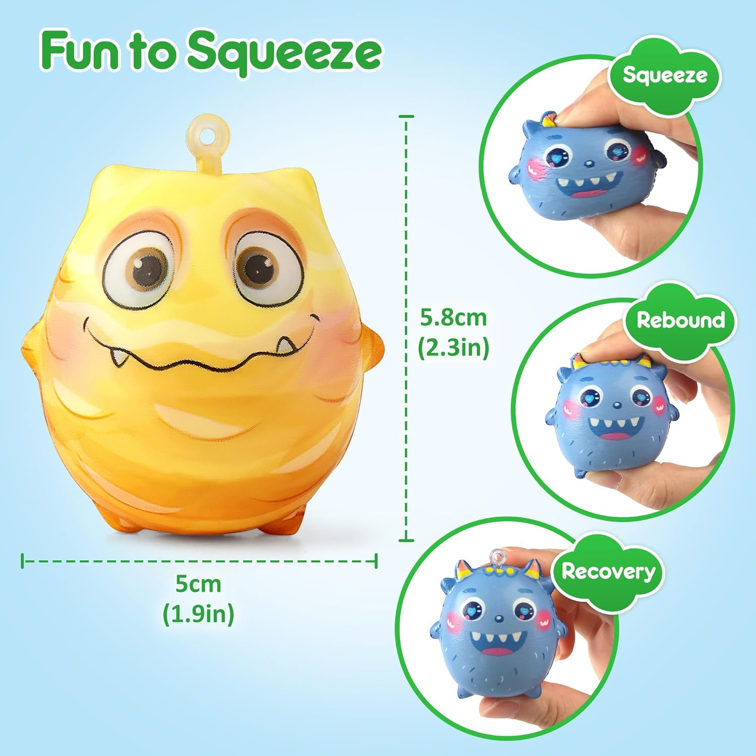 Mocoosy 22 Pack Squishies for Kids Party Favors Bulk, Slow Rising Squeeze Toys for Easter Basket Stuffers, Claw Machine Prizes, Egg Fillers, Pinata Stuffers, Classroom Prizes, Treasure Box Rewards image number 3
