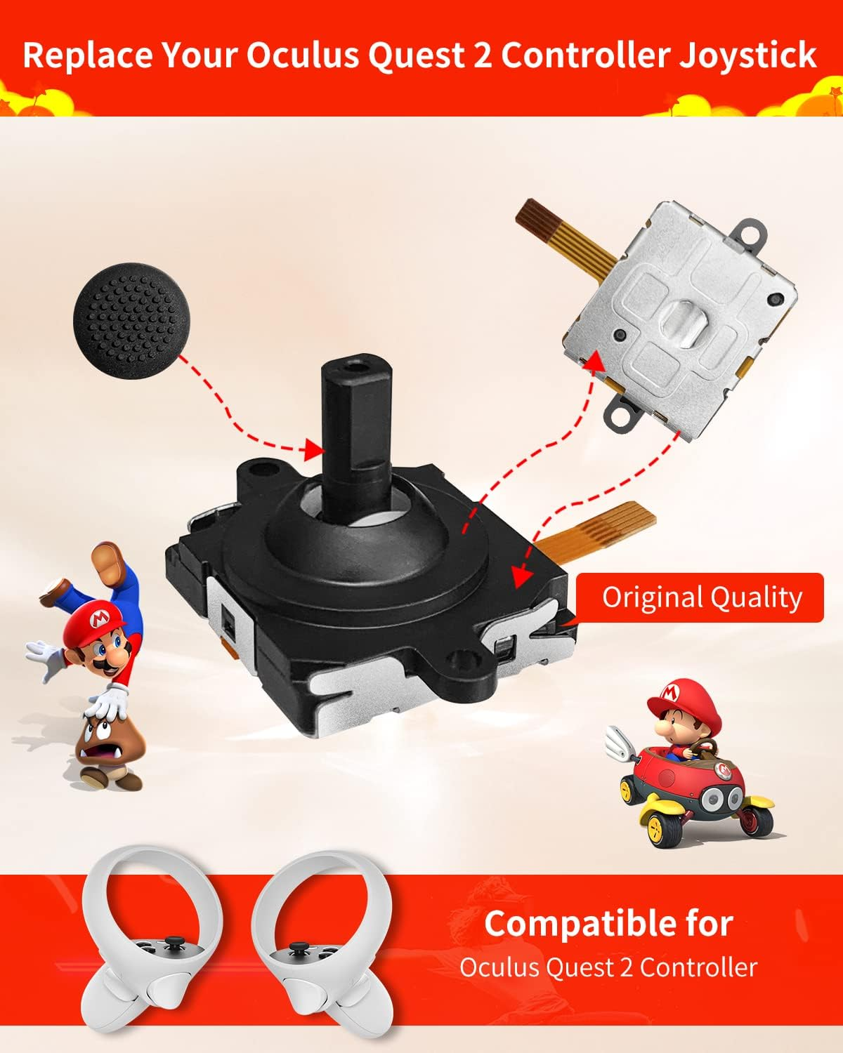 Joystick Replacement Kit for Oculus Quest 2 Controller(9 in One), Oculus Quest 2 Accessories for Oculus Controller, Include 2 Thumb Sticks, T6 Screwdriver, Tweezer, Pry Tool, 4 Thumbstick Grips (9 in One) image number 1