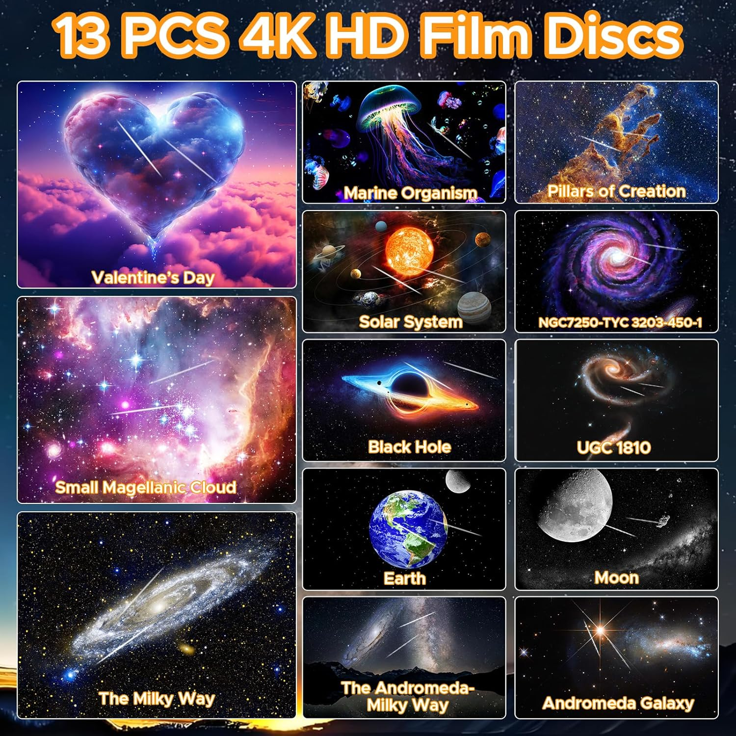 Galaxy Projector, 13 in 1 Star Light Projector Starry Sleep Night Light with Dynamic Meteors, 360&deg; Rotation, Large Scale Projection for Bedroom Living Room Ceiling Home Theater Decor image number 6