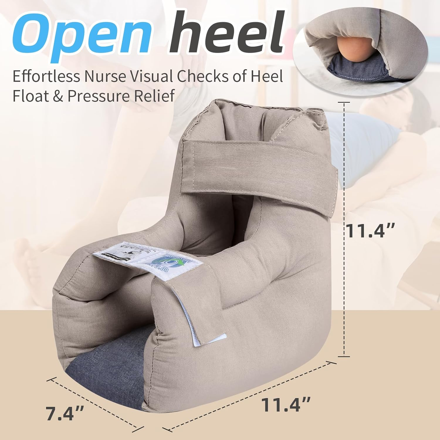 Heel Cushion Protector for Pressure Sores Relief, Foot Pillow for Bed Sores for Heel Pain and Injury, Suitable for Elderly,Bedridden Patients in Home or Hospital Care-Pack of 1 Count (Khaki, Standard Size) - Blue image number 4