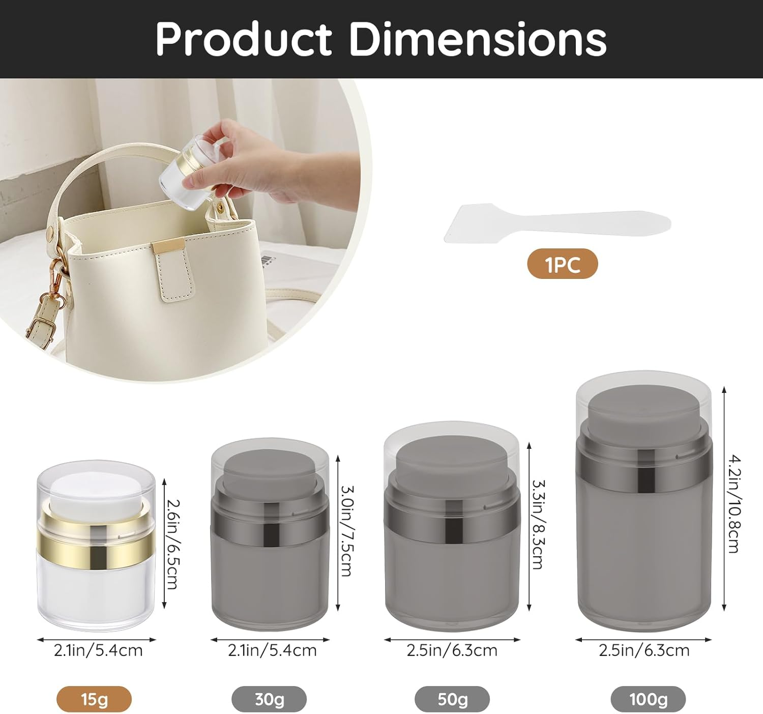 Segbeauty Airless Pump Jars, 2Pcs 15G Travel Containers for Cream, Vacuum Cosmetic Travel Containers, Refillable and Portable, for Thick Moisturizer, Skincare Cream image number 4