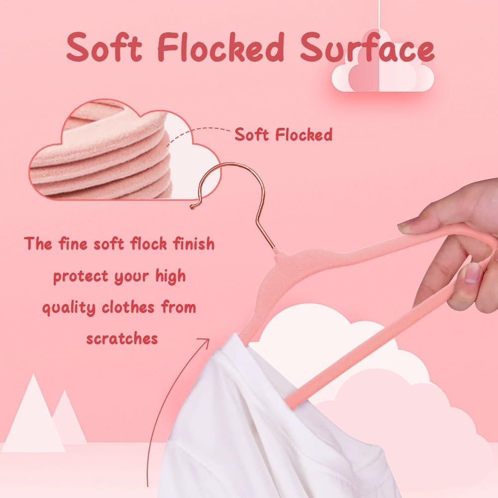 Velvet Hangers, 32 Pack Clothes Hangers Non-Slip Hangers for Infant/Toddler Pink (Gold Hook) image number 5