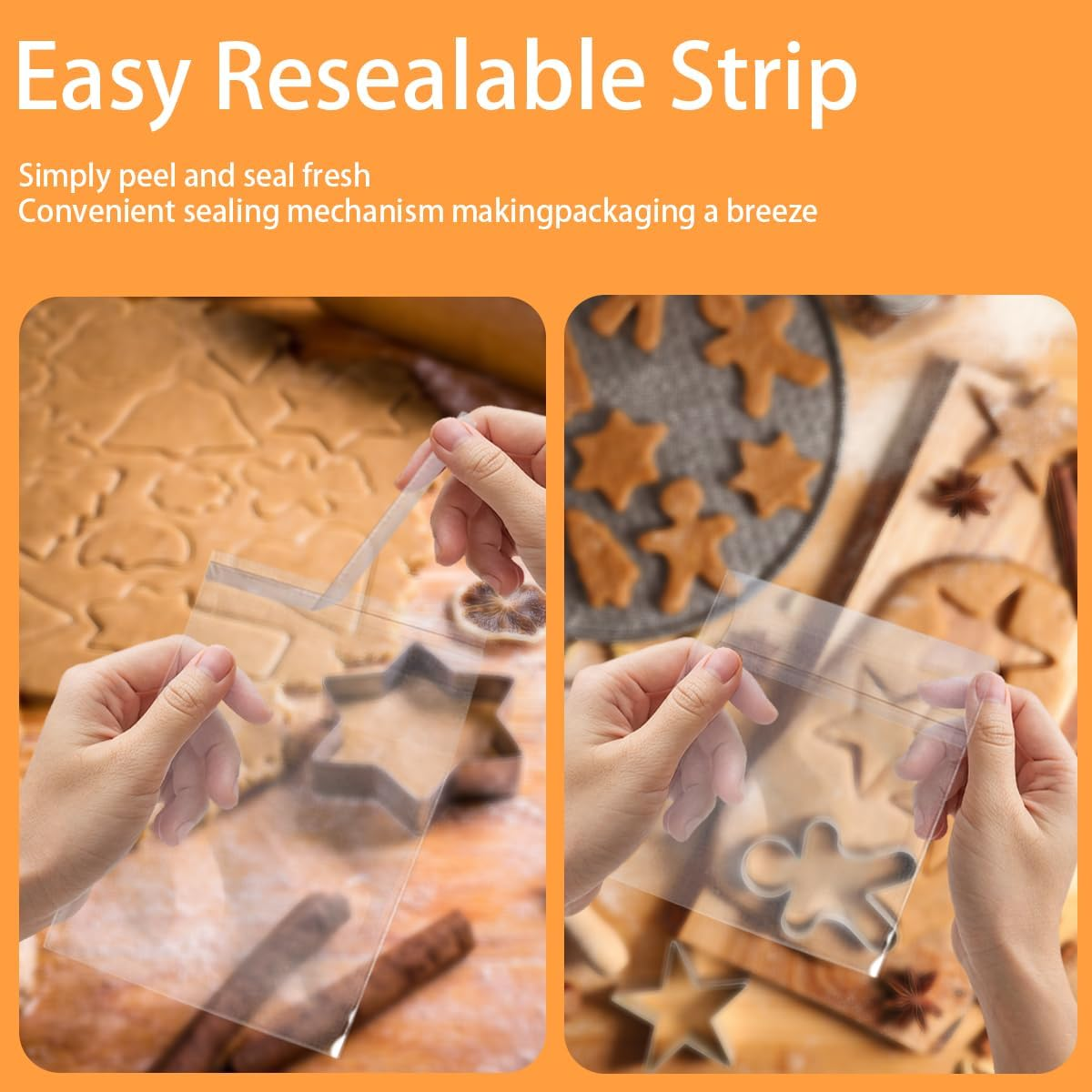 Miss Rui 200 PCS Cookie Bags, 4X4 Inches Clear Self Adhesive Plastic Food Treat Bag for Biscuit Bakery Chocolate Candy Gift Party Favor image number 5