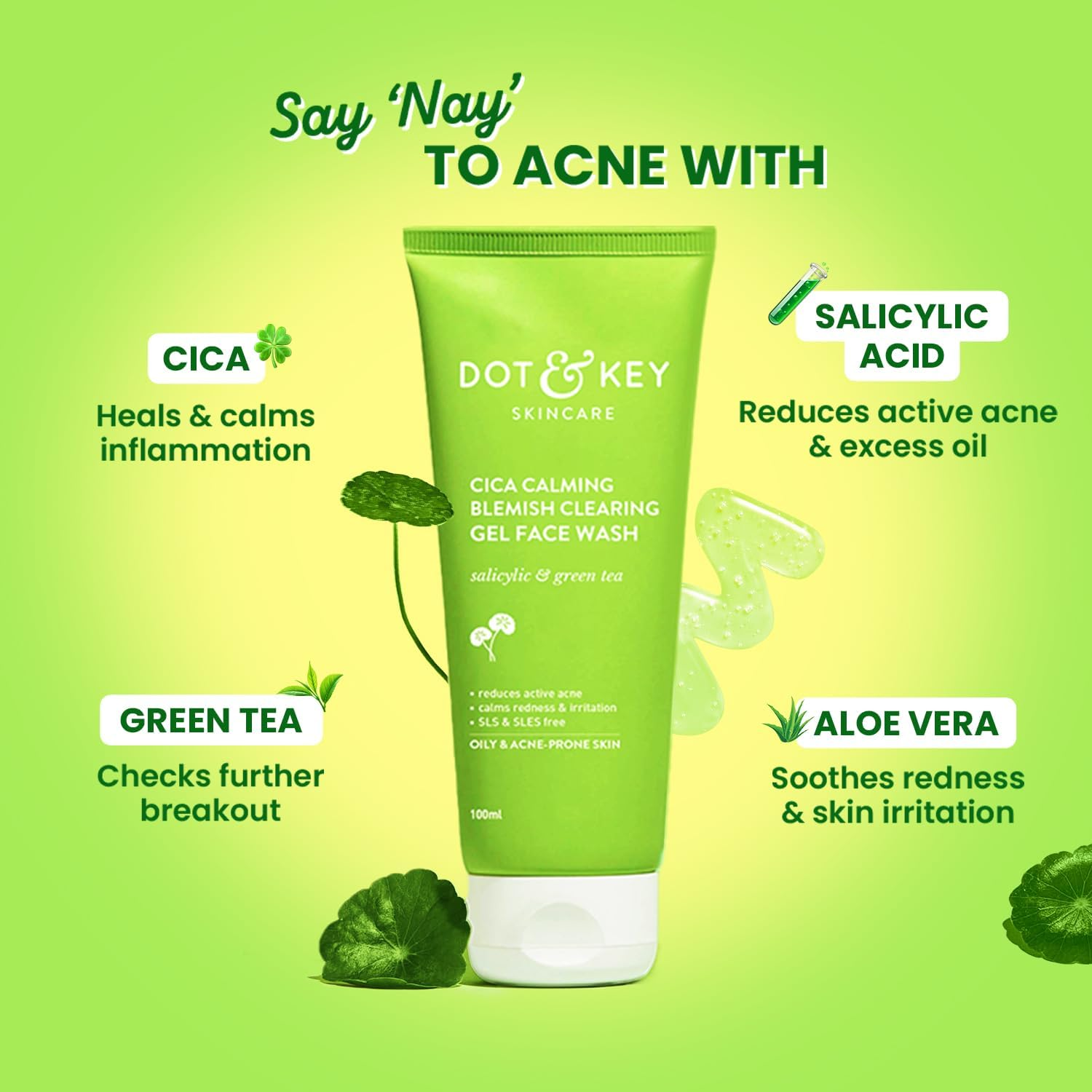 Dot & Key Cica 2% Salicylic Acid Face Wash for Oily, Acne Prone Skin, with Green Tea I Acne Clearing Sulphate Free Face Wash for Men & Women (200Ml) | Pack of 2 image number 3