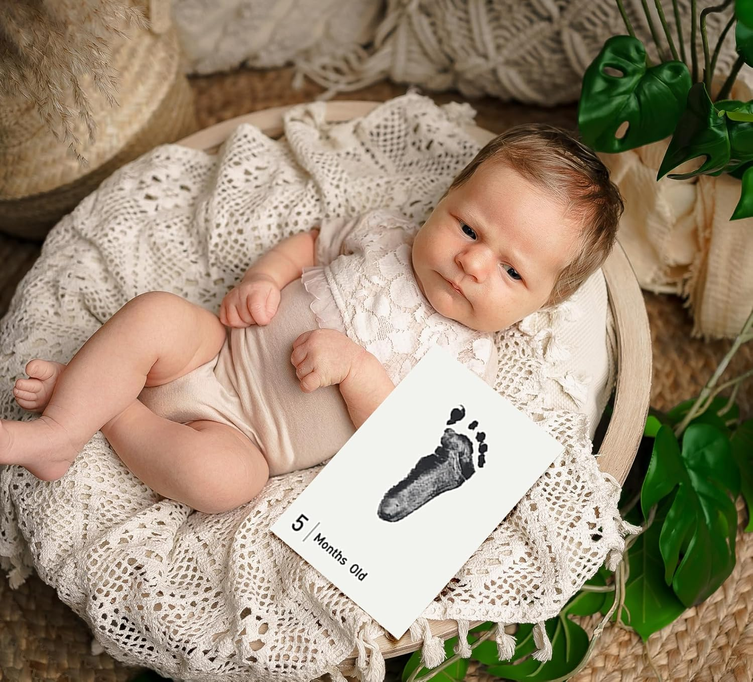 14 Pieces Baby Inkless Milestone Cards,1 Month to 12 Month Hand and Footprint Kit,Dog or Cat Pet Paw Print Kit,Newborn Safe Inkless Pad,Hello World Newborn Sign Memory Kit(14 Ink Pad+14 Papers) image number 1