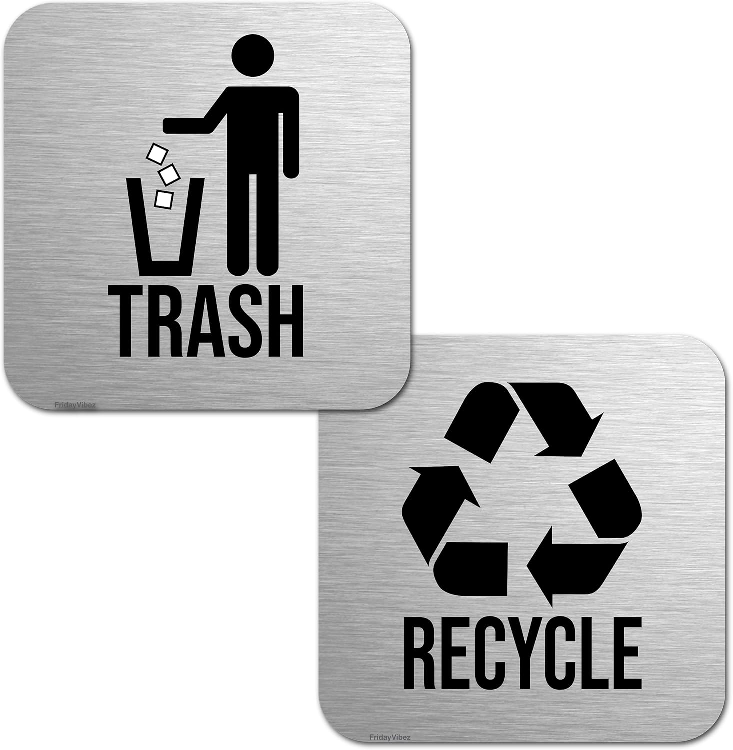 Recycle and Trash Magnets for Kitchen Trash Cans and Recycling Bins, Indoor Trash and Recycle Magnet Combo for Garbage Can Logo Symbol, 2 Magnetic Sticker Adhesives, 5.5 Inch Square, Outdoor Waste Bin