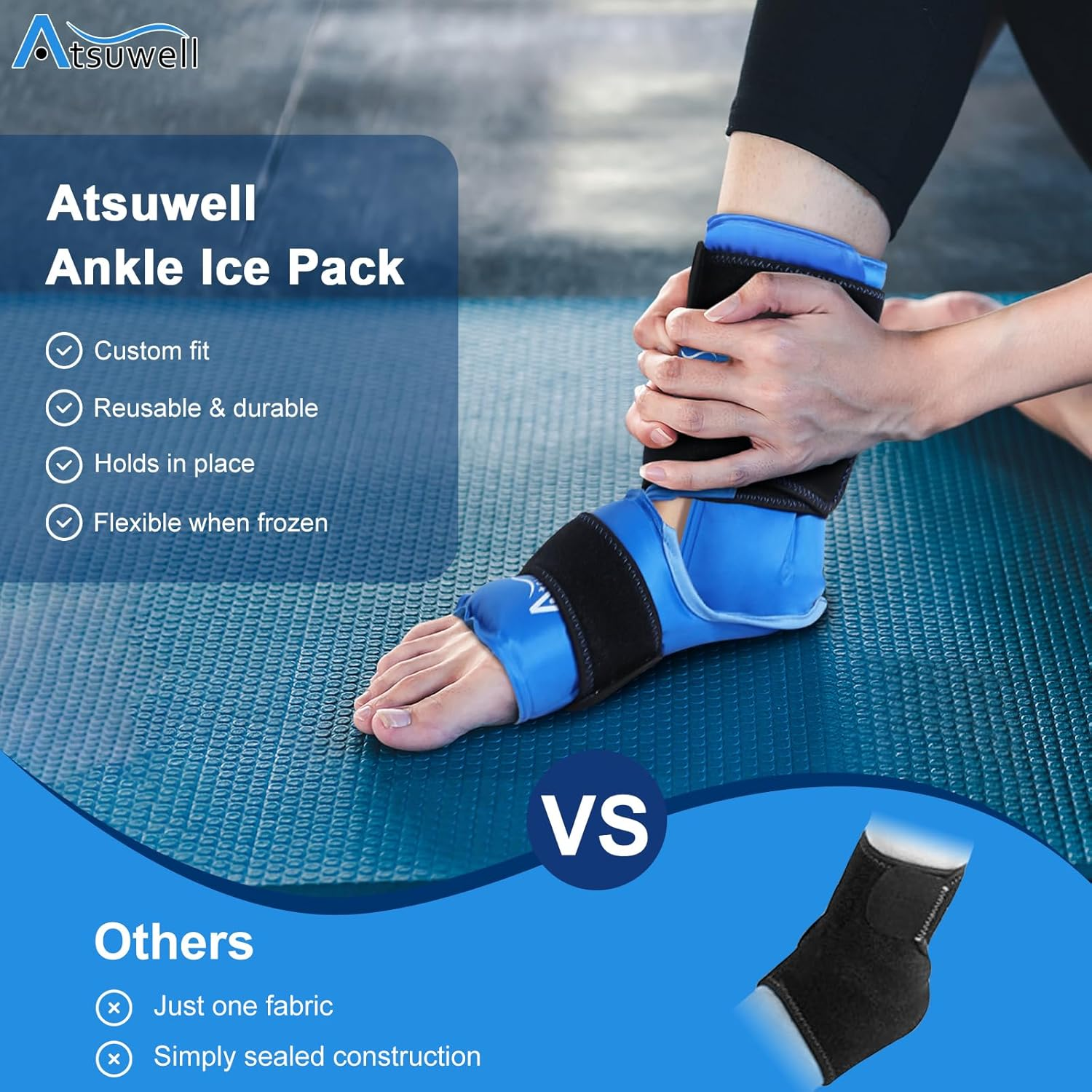 Atsuwell Ankle Foot Ice Pack Wrap, Reusable Ice Pack for Ankle Foot, Large Gel Cold Pack Foot for Cold Compression, Flexible Heel Ice Pack for Men Women, Relaxation