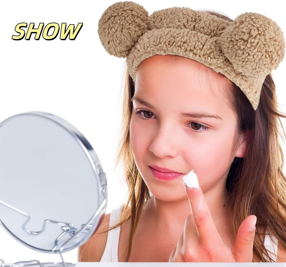 Ceeyoll Pack of 3 Spa Face Headband, Make up Hair Band, Elastic Make up Hair Band, Soft Make up Headband, Suitable for Facial Cleansing, Bathing and Cosmetics (Brown Colour, Bear Ears) image number 1