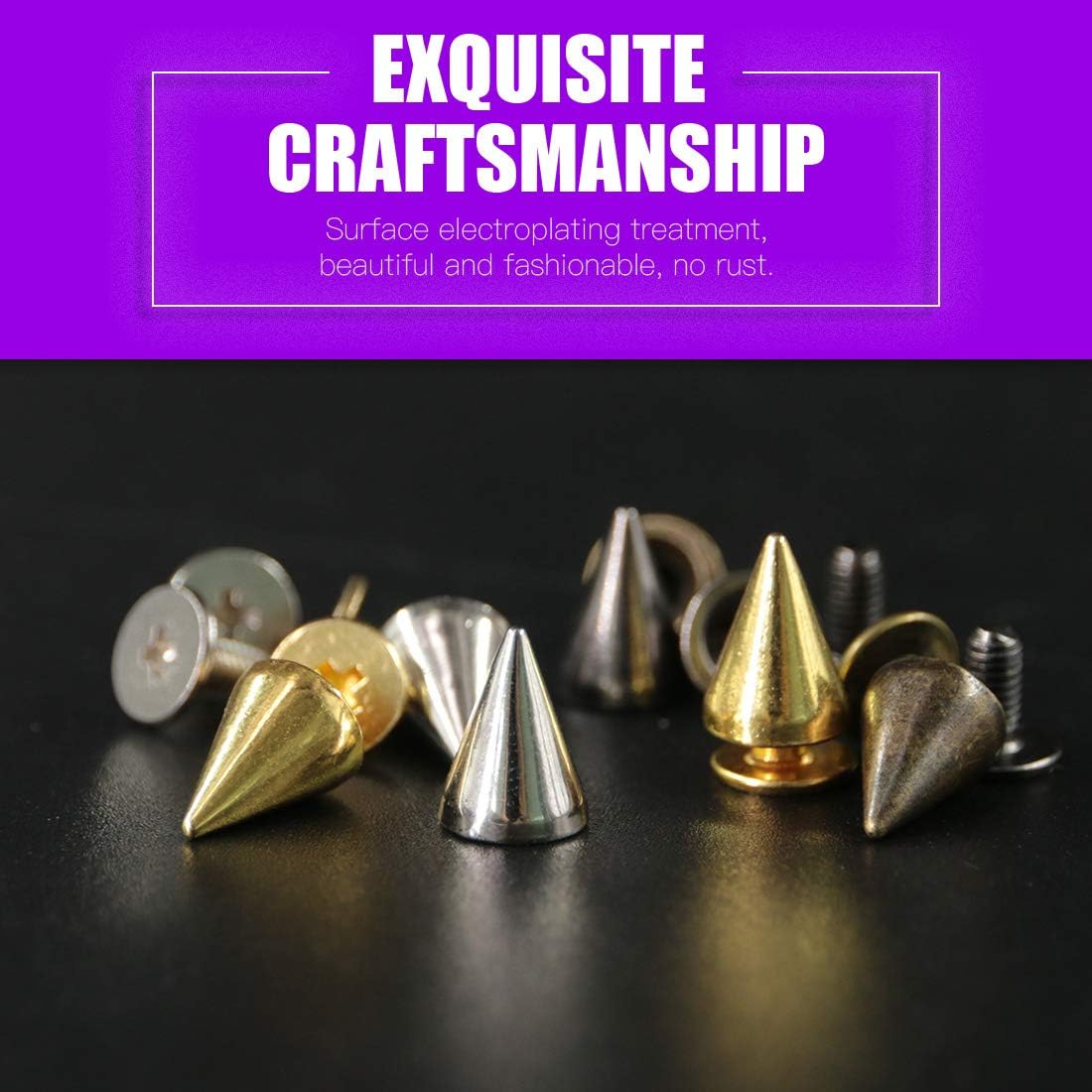 Swpeet 160 Pairs 4 Colors 7Mm X 9.5Mm Bullet Cone Spikes and Studs Metal Screw Back for DIY Leather Craft Cool Rivets Punk Stud Coincal Layer image number 2