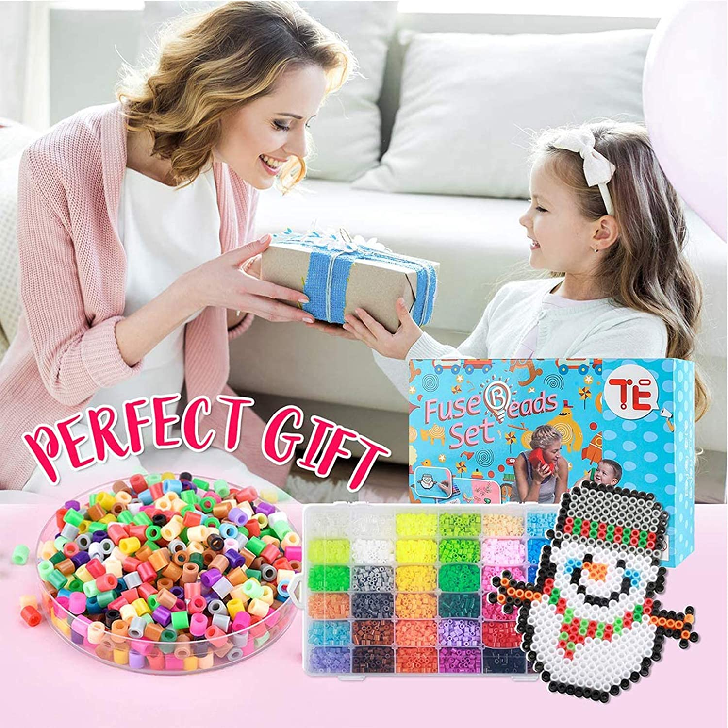 12800Pcs Fuse Beads Kit, CESTLAVIE 48 Colors Perler Bead Kit for Kids Including 5Mm Melty Beads, Fuse Beads Pegboards & Colored Beads Pattern for Crafting DIY Projects image number 3