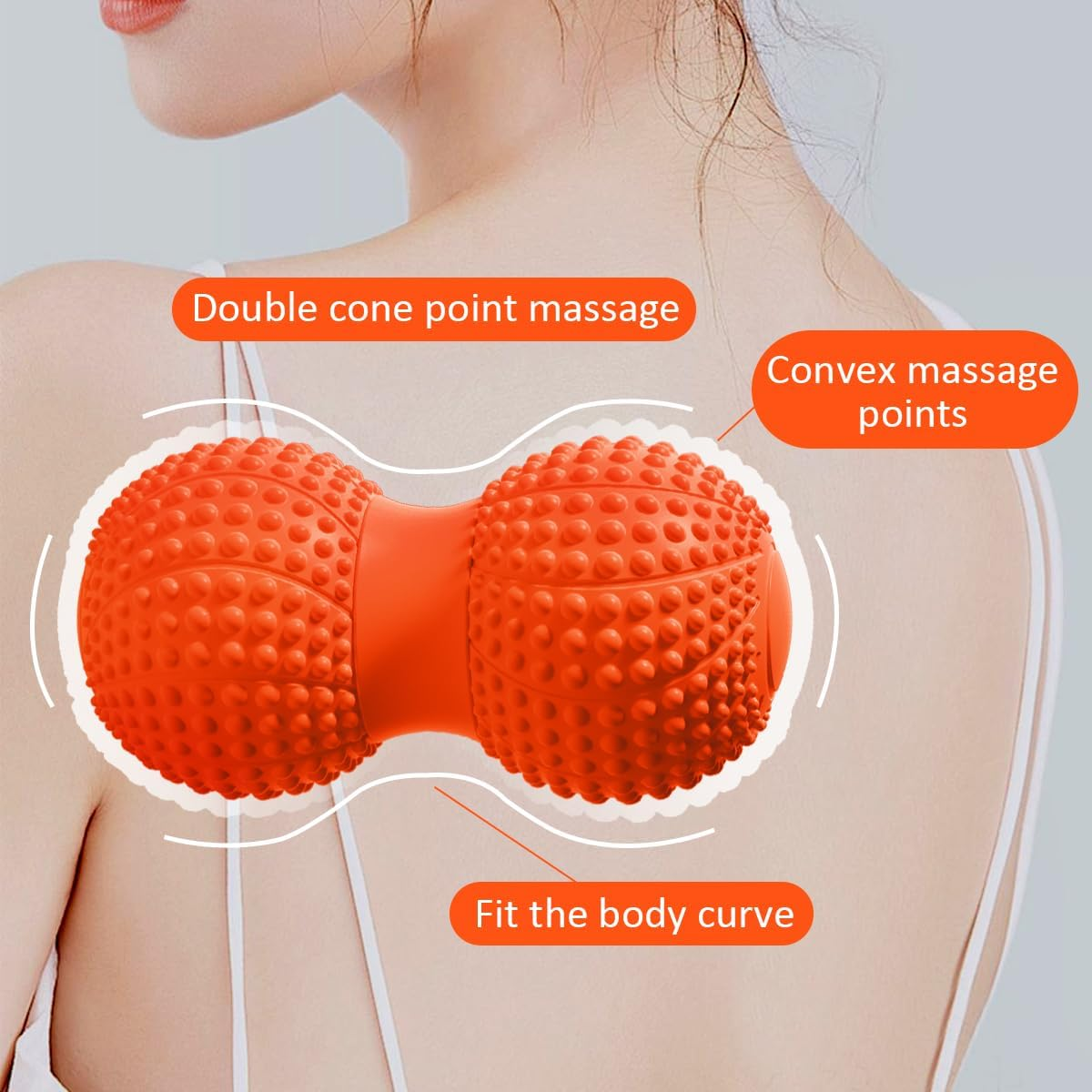 Peanut Massage Ball, Peanut Double Lacrosse Massage Roller Ball for Back Neck Shoulder Spine Legs HIPS, Deep Tissue Peanut Roller Ball Trigger Point Muscle Massage Ball (Orange) - Black image number 3