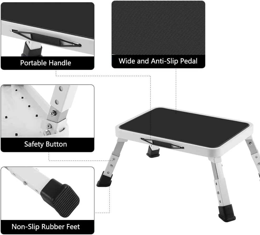 Folding Step Stool, Adjustable Step Stool,Step Ladder,One Step Stool,Four-Legged Stool,For Adults,Older or Kids in Kitchen, Bathroom, RV, Camping, Office,Ect