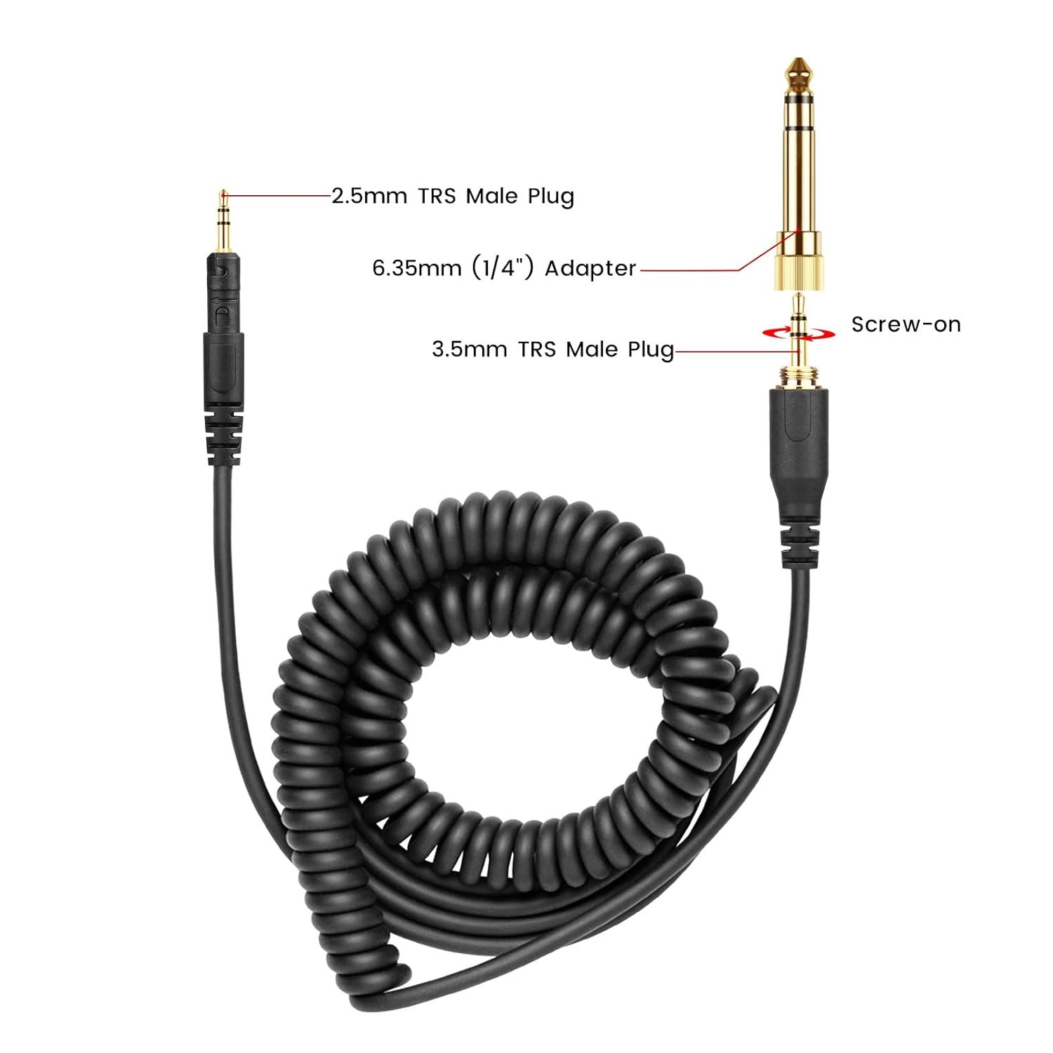 Weishan Ath-M50X Cable Coiled Aux Cord Replacement for Audio Technica M40X M70X Wired Headphones, 2.5Mm to 3.5Mm(1/8") Extension Wire with 6.35Mm(1/4") Adapter, 14Ft image number 5