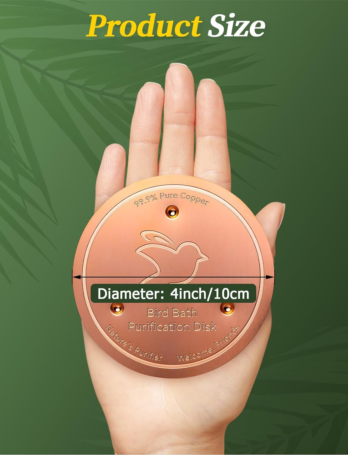 Mellbree Bird Bath Copper Disk, 0.6Mm Reinforced 99.99% Pure Copper Cleaning Disk with Triple-Point Support for Physical Safe Clean Water All-Season, Universal Fit for Outdoor Birdbaths, Bowl image number 5