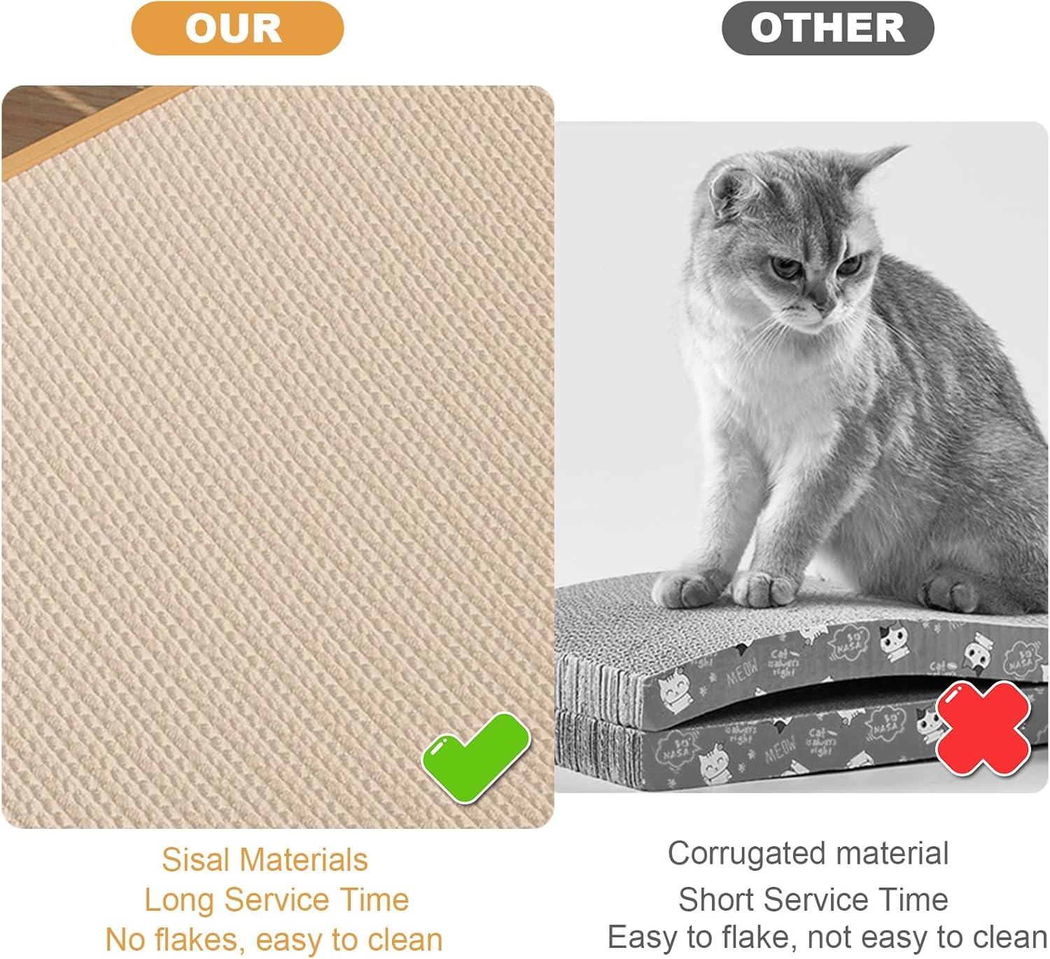 Undres Cat Scratching Pads, Cat Scratching Mat, Scratching Board, Cat Scratching Boards, Sisal Carpet, Jute Mat, Suitable for Cats of All Ages, Sleeping and Claw Sharpening 49 &times; 32 &times; 13 Cm image number 2