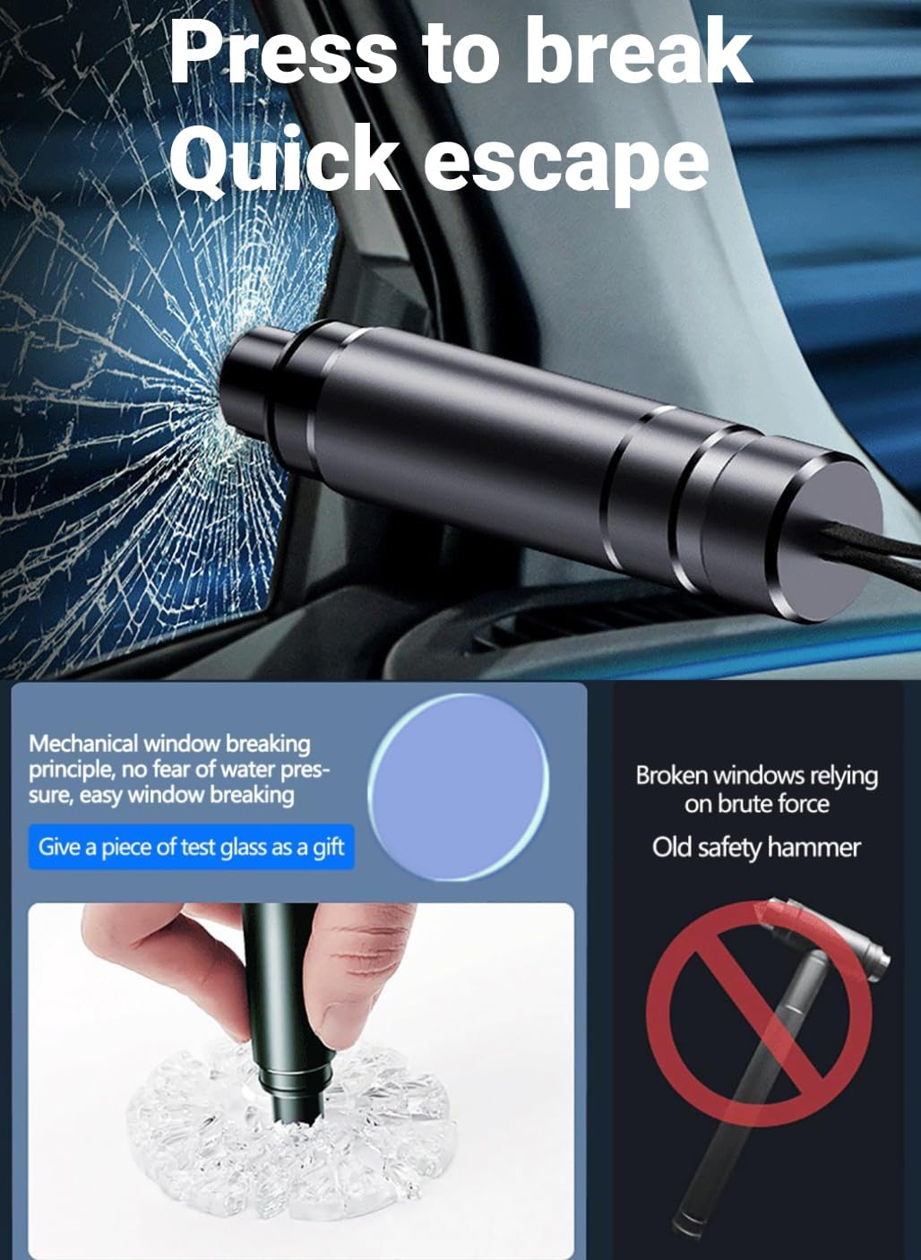 Safehammer Glass Breaker, Car Safety Hammer, Safe Hammer Glass Breaker, Car Emergency 2-In-1 Window Breaker & Seat Belt Cutter, Vehicle Escape Tool, Automotive Interior Safety Products (2Pc-Red) image number 5