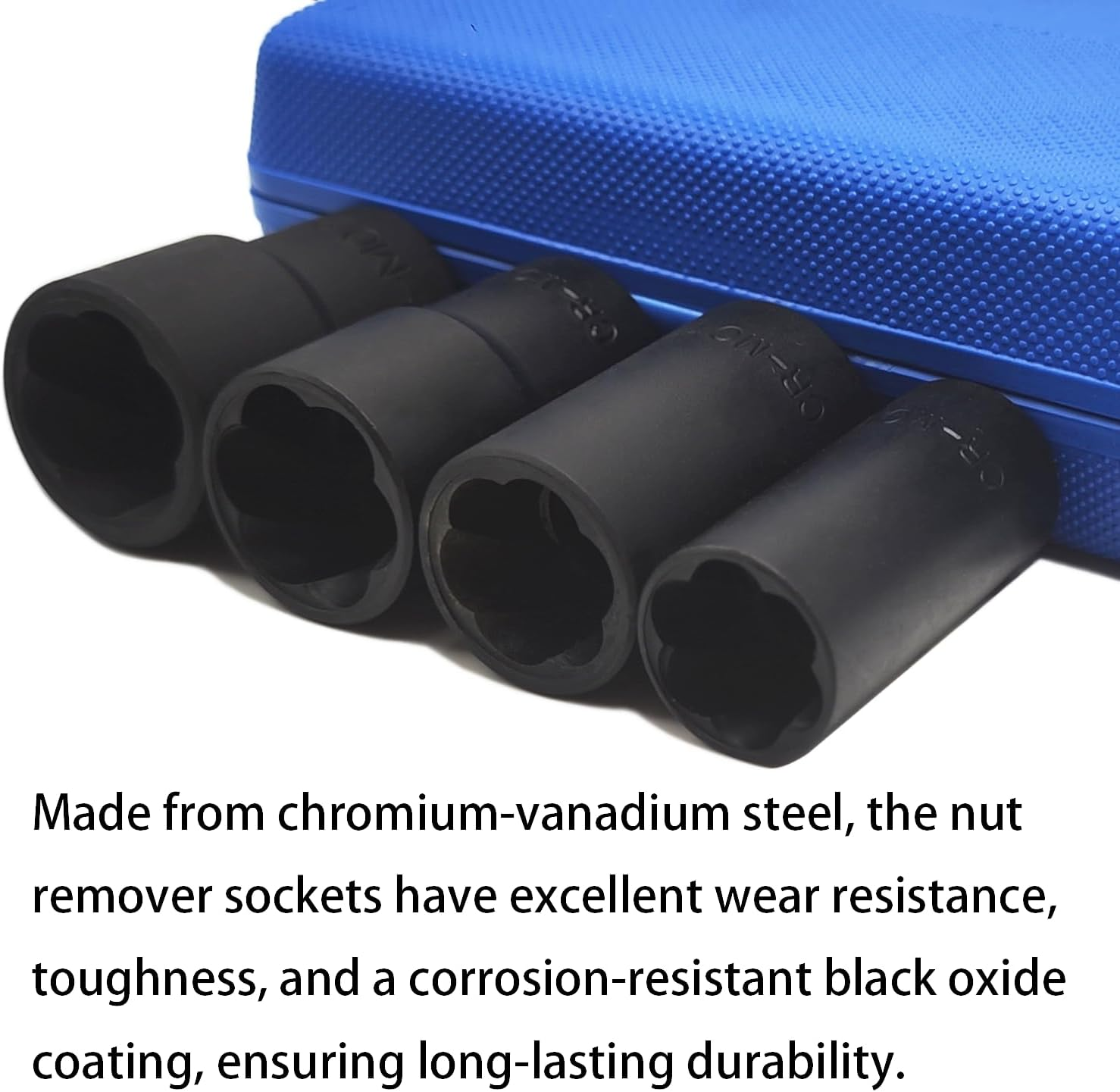 JEUCLEL 5PCS Twist Lug Nut Socket Set - 1/2 Inch Drive Damaged Nut Lock Remover Extractor - Rusted & Strip & Stripped & Stuck Locking Nut Removal Tool Kit with 17Mm 19Mm 21Mm 22Mm Sockets - 14Pcs Lug Nut Extractor 3/8 Inch Drive image number 4