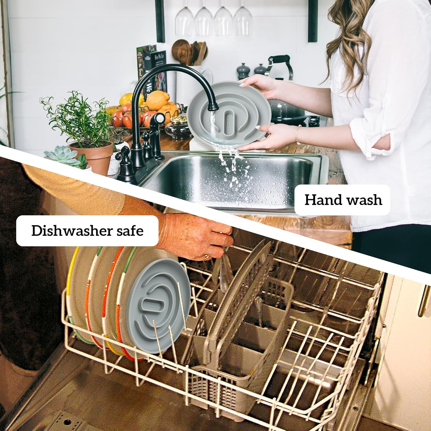 OHMO Anti-Sling Dog Bowl, Anti-Slinging Bowl Dogs for Cats Puppies, Healthy Eating, Stops Bloating, Non-Slip, Environmentally Friendly Silicone (Amber)