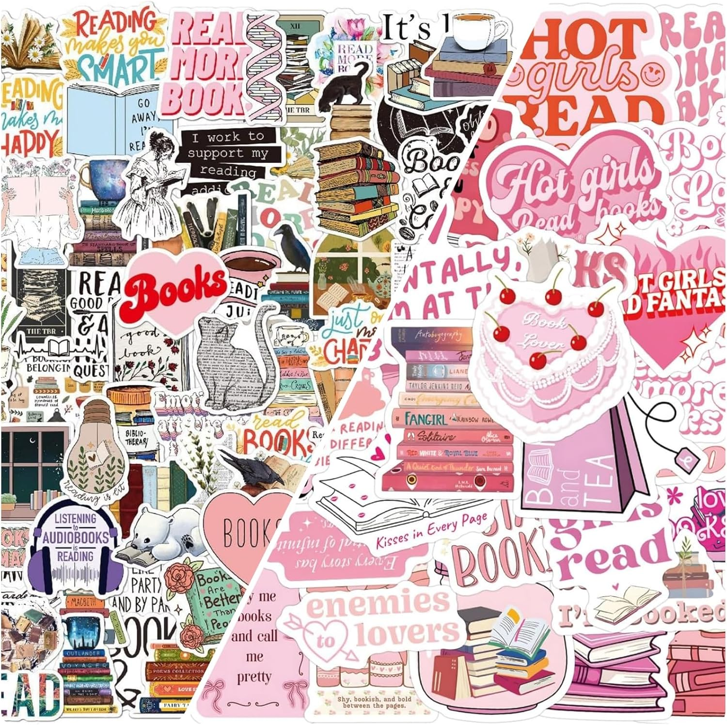 Bookish Stickers,Book Stickers for Kindle, Reading Themed Decorative Stickers, Book Lover Collection, Aesthetic Kindle Decals (Pink 120 Pcs)