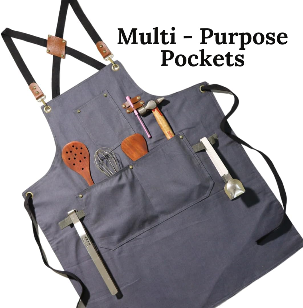 Heavy Duty Cotton Apron for Men & Women| Suitable for Home Kitchen | Triple Layer Waterproof Apron | Adjustable Strap for Chefs, Painters and Many More image number 5