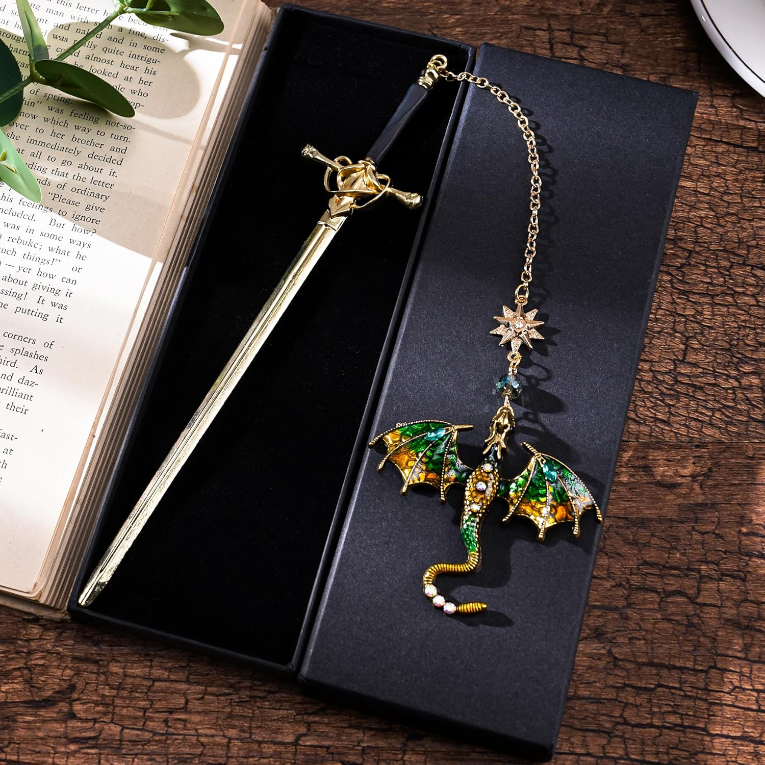 Fantasy Dragon Sward Bookmark - Cool Fourth Wing Page Marker Unique Personalized Tassel Metal Pendant Antique Gold Green Bookmarks Reading Gift Men Birthday Teacher Friend Thank Christmas - Antique Silver Blue image number 7