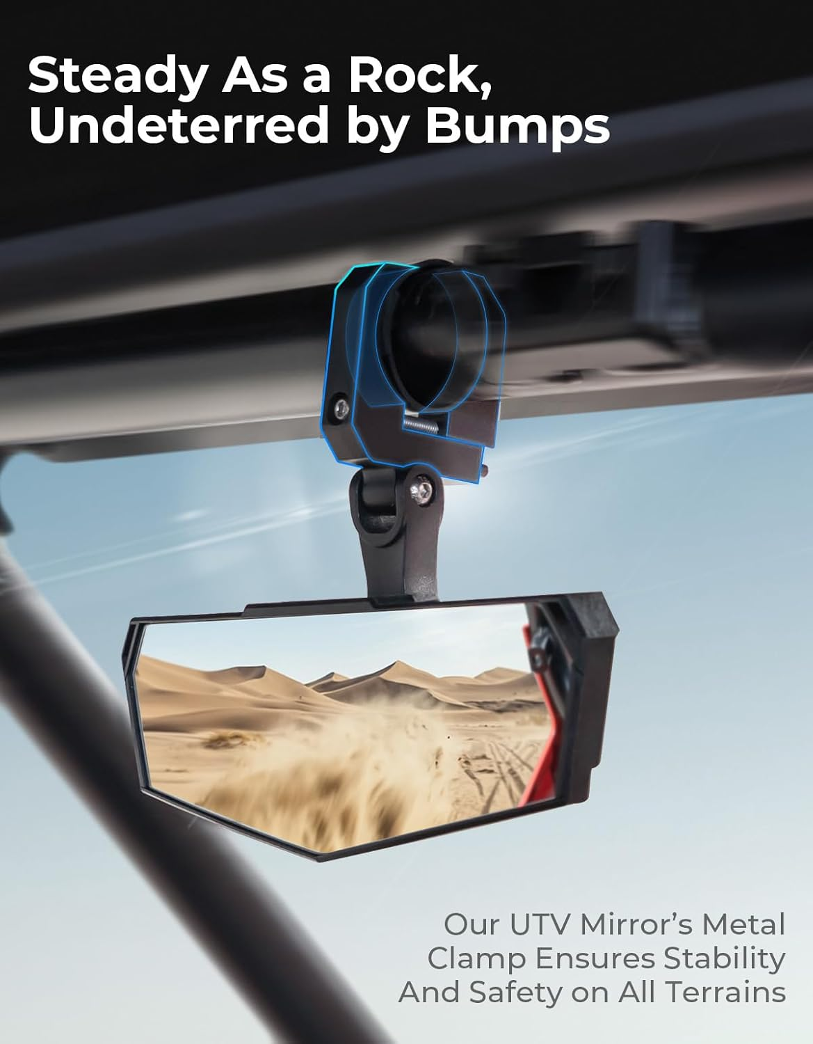 KEMIMOTO UTV Rear View Mirror, SXS UTV Mirror Clear View with 1.5-2 Inch 360&deg; Adjustable Low Profile Aluminum Clamp Compatible with Polaris RZR 1000 Pioneer Talon Kawasaki KRX Mule Can Am X3 Zforce image number 5