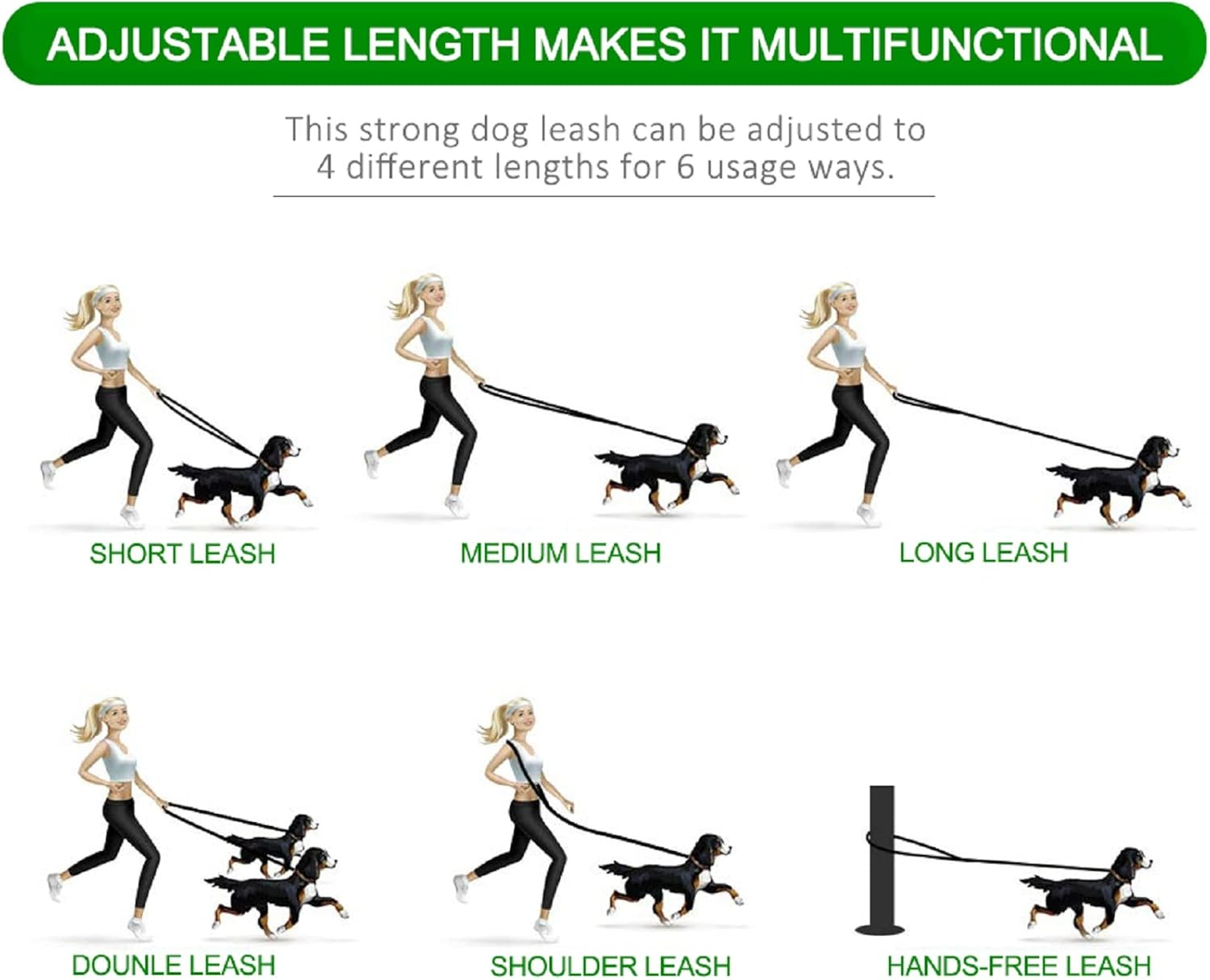 Dog Training Double Ended Leads : 2M Hands Free Adjustable Pet Training Leash for Running Walking - Retractable Multifunctional Strong Nylon Puppy Lead Rope for Small Medium Dogs image number 4