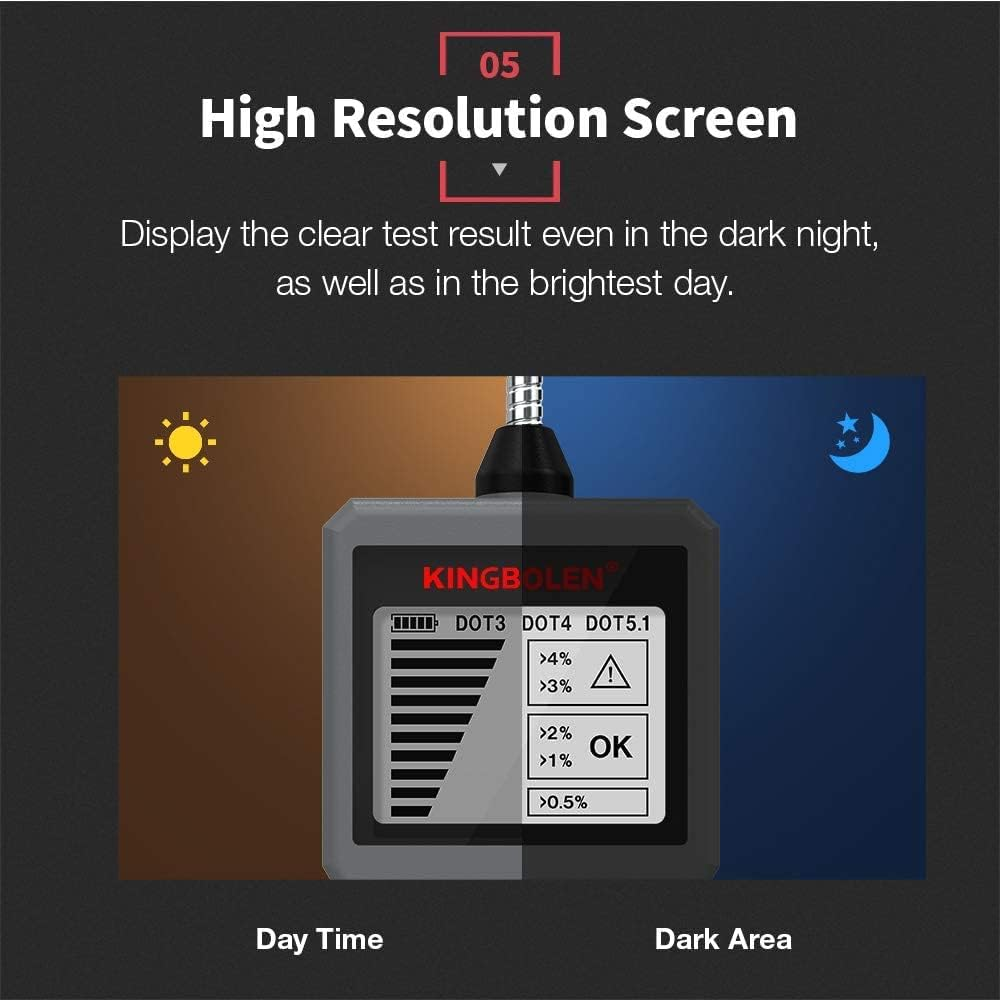 KINGBOLEN Brake Fluid Tester, Brake Fluid Diagnostic Test Tool, Hydraulic Fluid/Fluid/Oil Moisture Analyzer with LCD Screen Acoustic Alarm DOT3 DOT4 DOT5.1 Tester image number 2