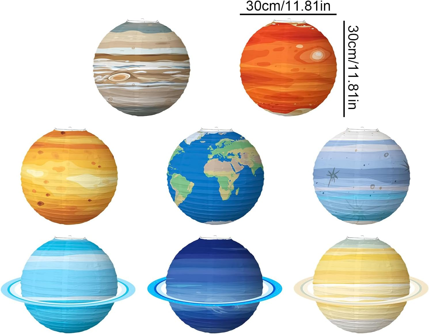 Planet Paper Lanterns 8-Piece - Inflatable Planets 12 Inch | Lantern Space Theme for School Room Party Birthday Baby-Shower Science Ceiling