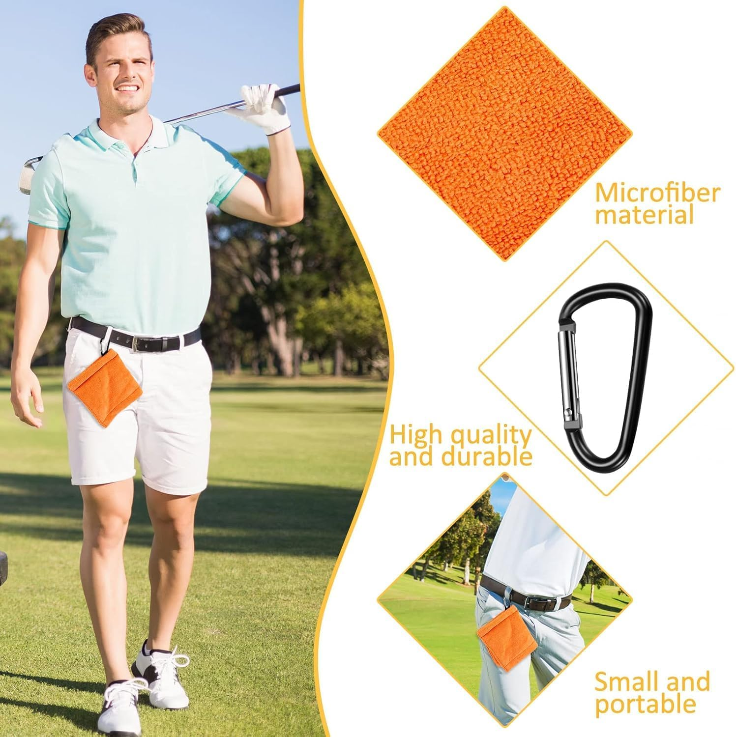 Golf Ball Towel 5.5 X 5.5 Inch, Small Golf Pocket Towel with Clip Portable Golf Cleaner Accessories for Men Women image number 5