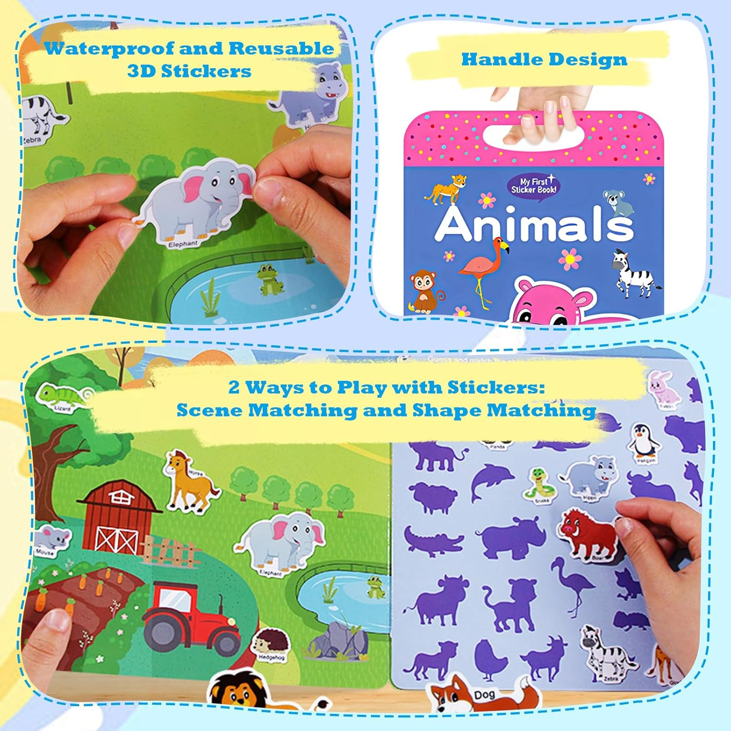1 Pack Reusable Puffy Sticker Book for Kids, Travel Airplane Activity Stickers Animal Themes, Education Learning Toys for Birthday Gift image number 2